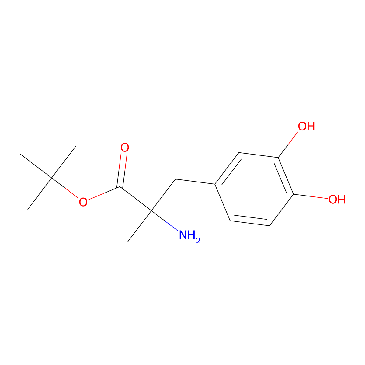tert-butyl (2S)-2-amino-3-(3,4-dihydroxyphenyl)-2-methylpropanoate molecular structure, CAS 2287247-96-3