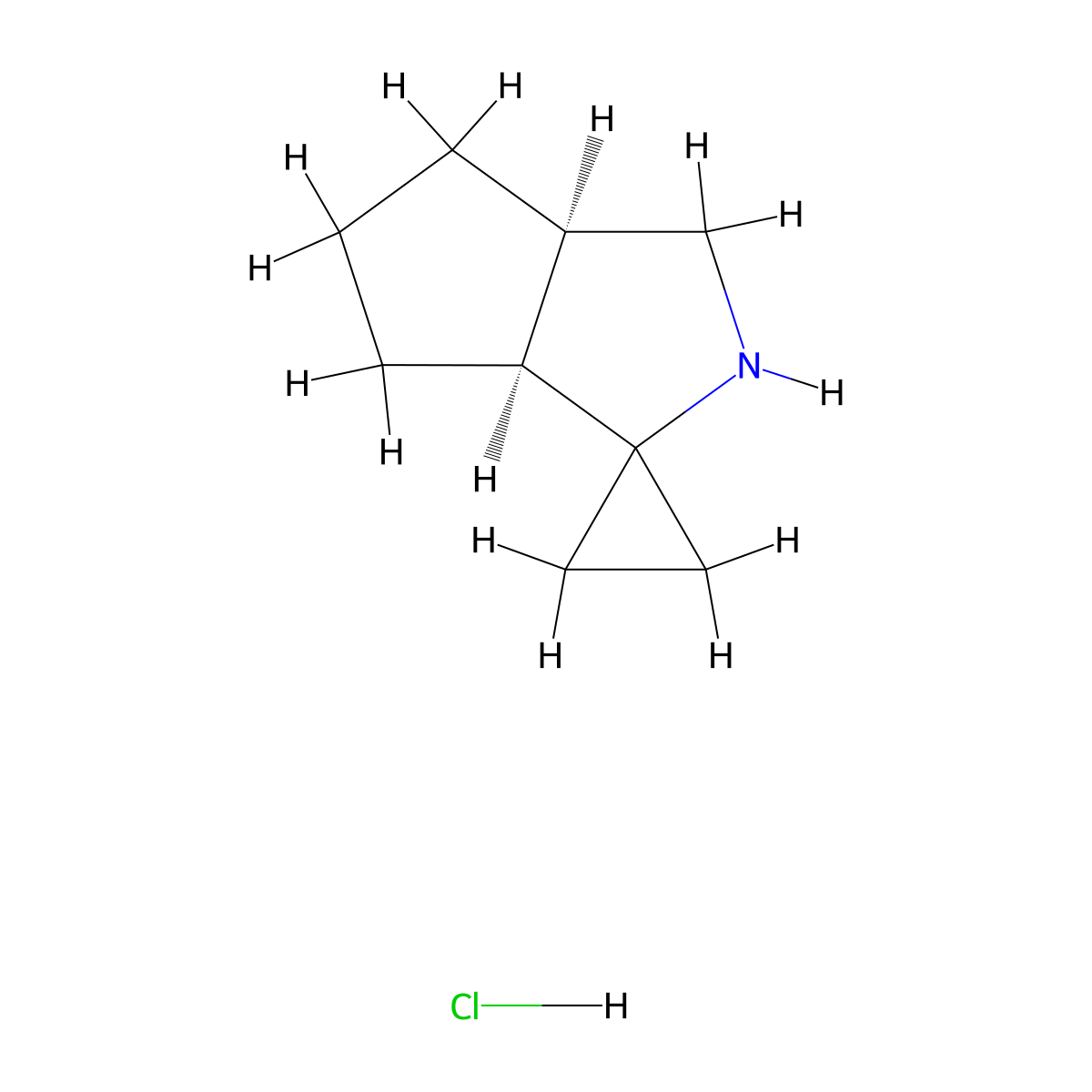 rac-(3aR,6aS)-hexahydro-2H-spiro[cyclopenta[c]pyrrole-1,1'-cyclopropane]hydrochloride,cis molecular structure, CAS 2287248-12-6