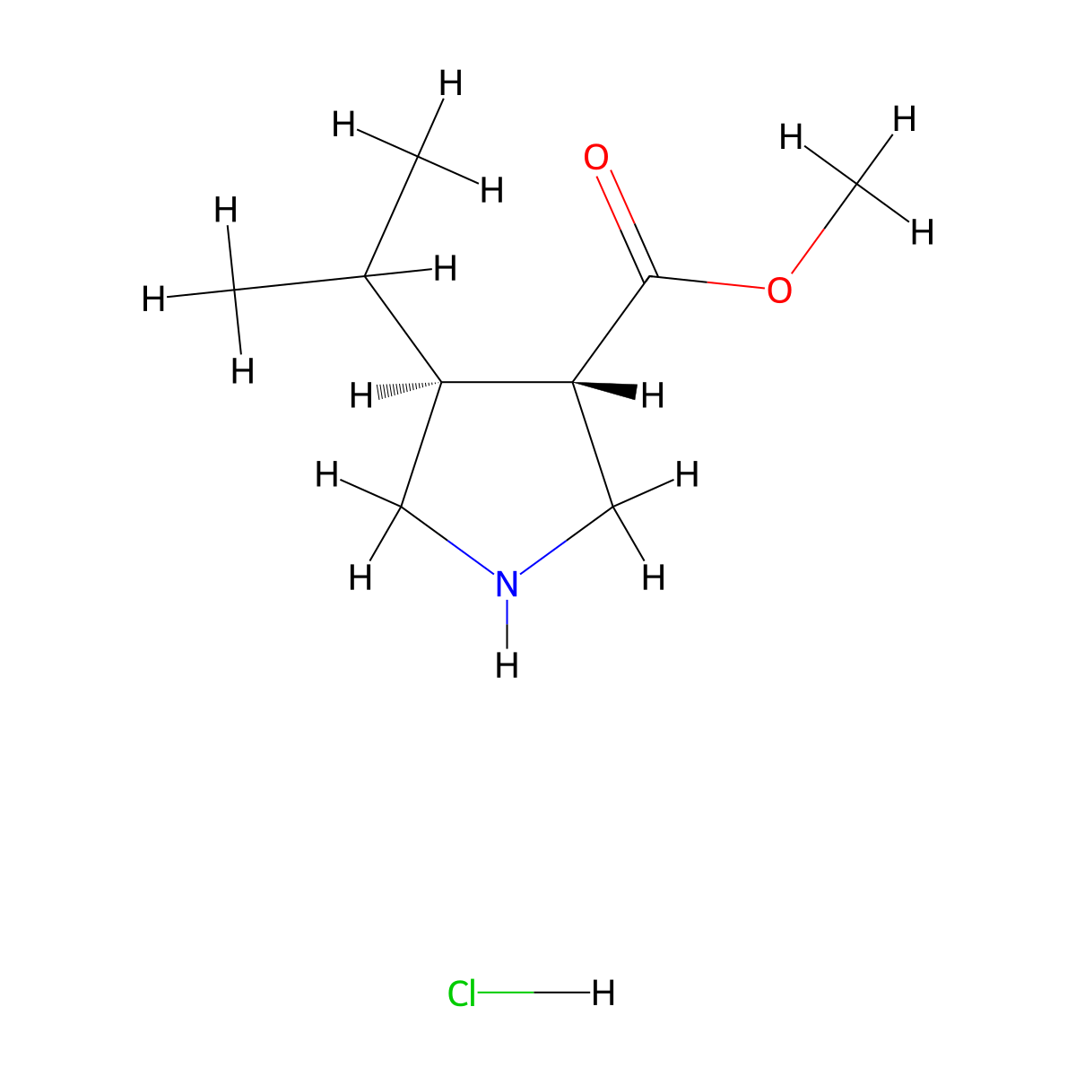 rac-methyl (3R,4R)-4-(propan-2-yl)pyrrolidine-3-carboxylate hydrochloride molecular structure, CAS 2287248-49-9