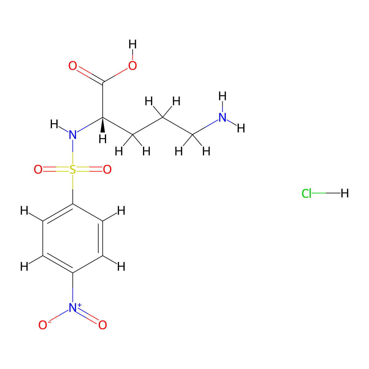 (2S)-5-amino-2-(4-nitrobenzenesulfonamido)pentanoic acid hydrochloride molecular structure, CAS 2287248-92-2