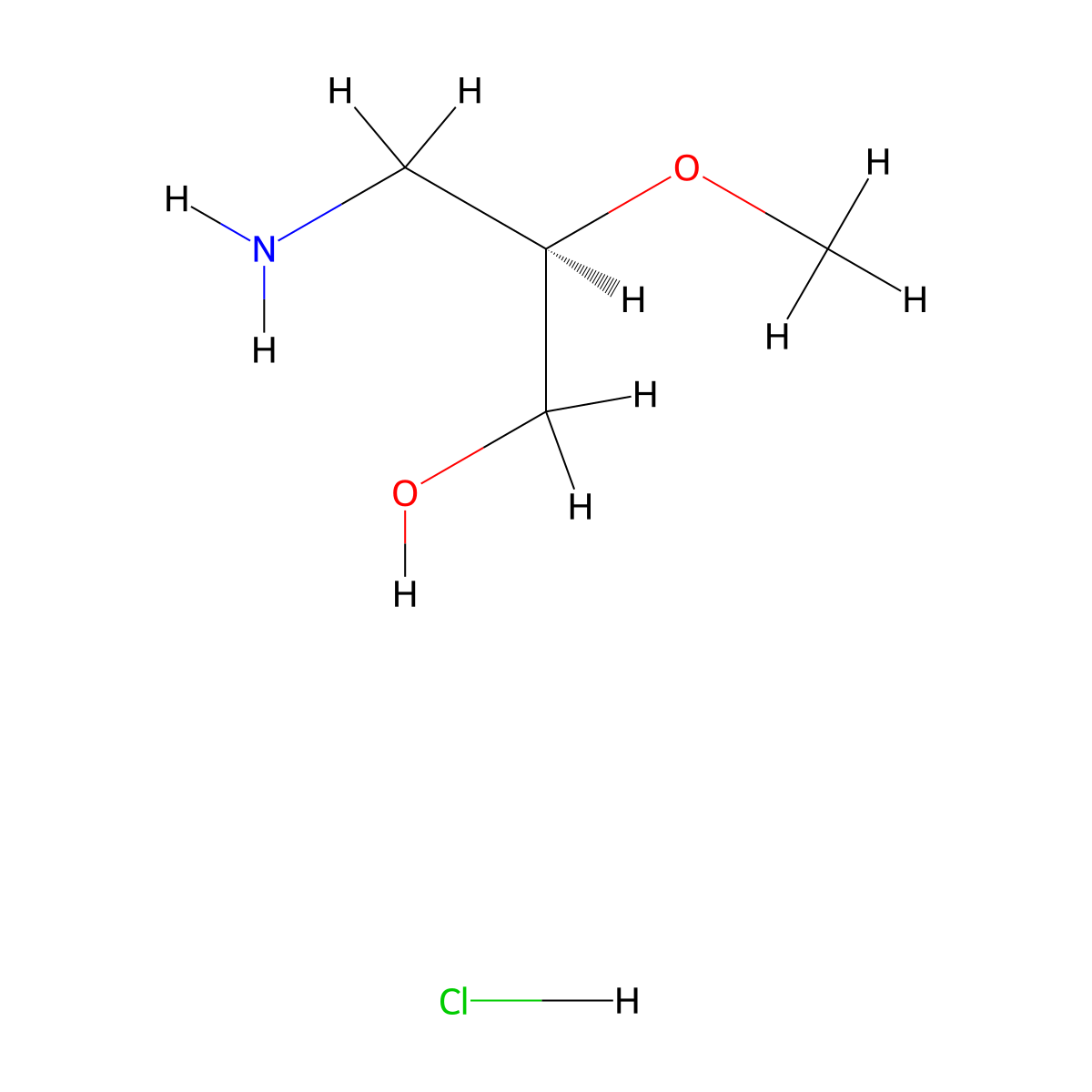 1-Propanol, 3-amino-2-methoxy-, hydrochloride (1:1), (2R)- molecular structure, CAS 2287249-72-1