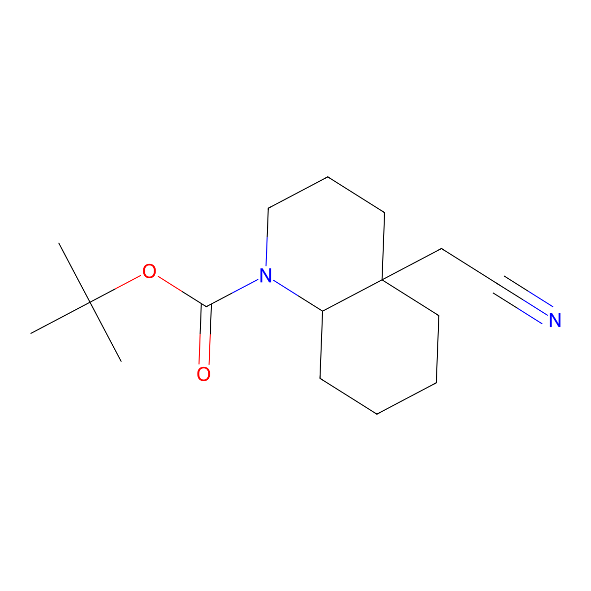 rac-tert-butyl(4aR,8aS)-4a-(cyanomethyl)-decahydroquinoline-1-carboxylate,trans molecular structure, CAS 2287249-74-3
