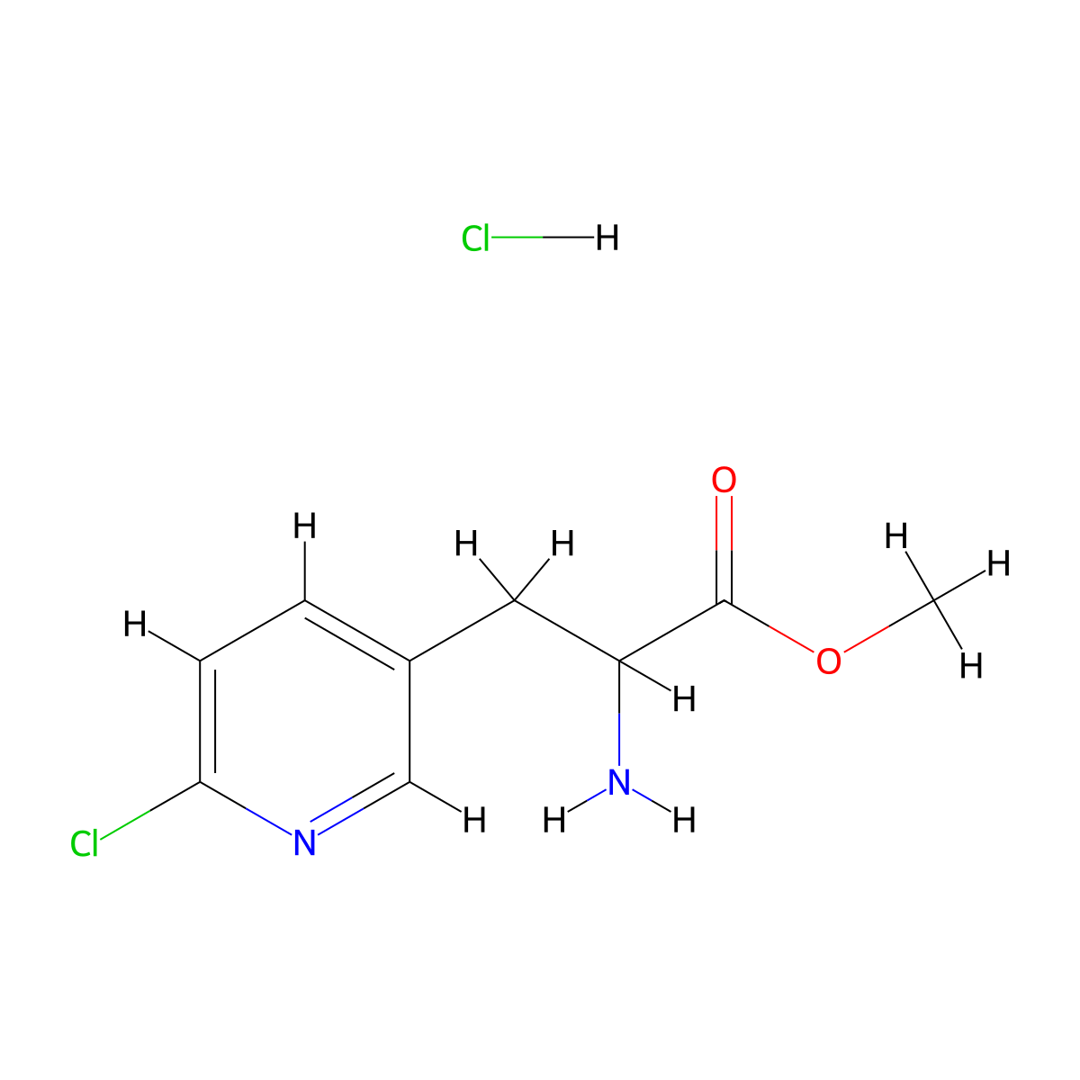 Methyl 2-amino-3-(6-chloropyridin-3-yl)propanoate hydrochloride molecular structure, CAS 2287259-57-6