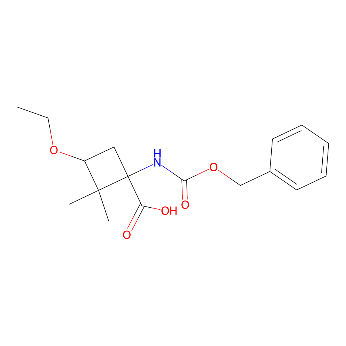 1-{[(Benzyloxy)carbonyl]amino}-3-ethoxy-2,2-dimethylcyclobutane-1-carboxylic acid molecular structure, CAS 2287259-82-7