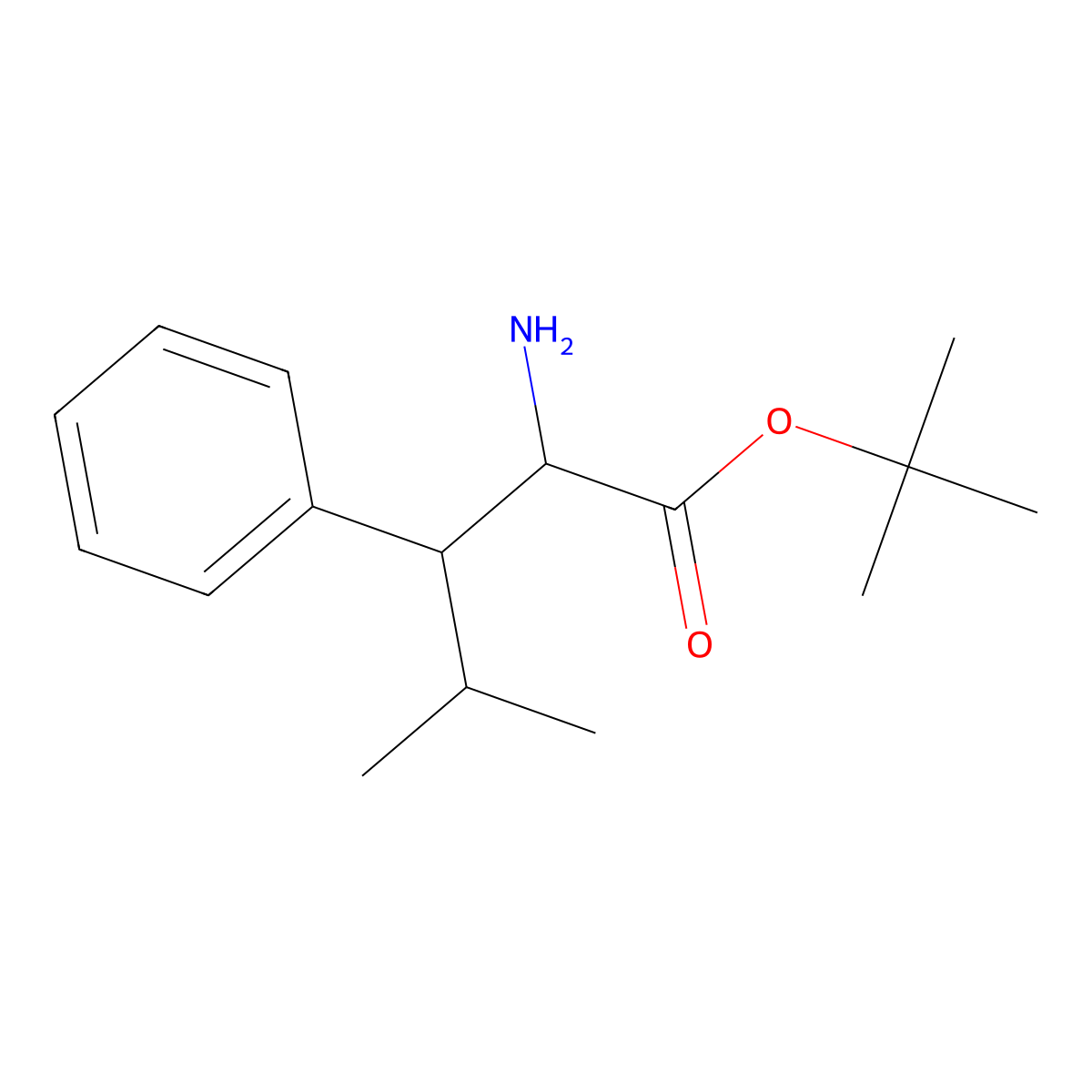 Tert-butyl 2-amino-4-methyl-3-phenylpentanoate molecular structure, CAS 2287261-42-9