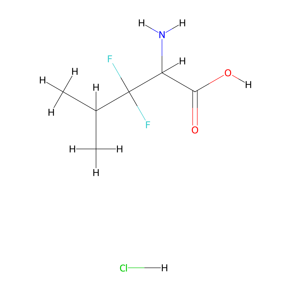 2-Amino-3,3-difluoro-4-methylpentanoic acid hydrochloride molecular structure, CAS 2287265-87-4