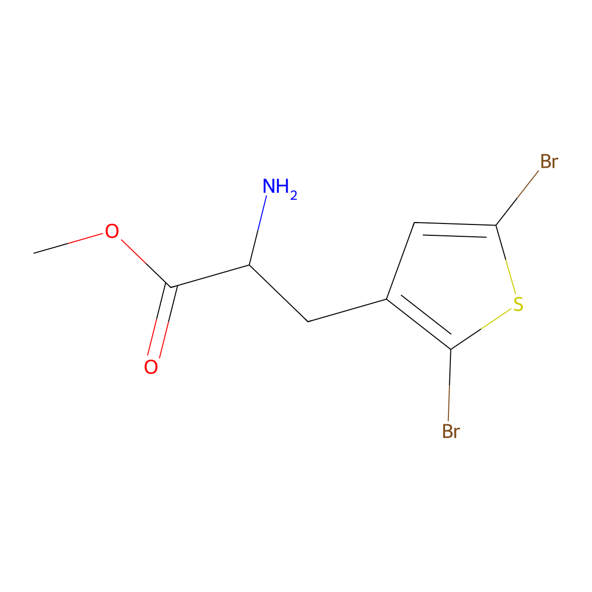 Methyl 2-amino-3-(2,5-dibromothiophen-3-yl)propanoate molecular structure, CAS 2287267-06-3