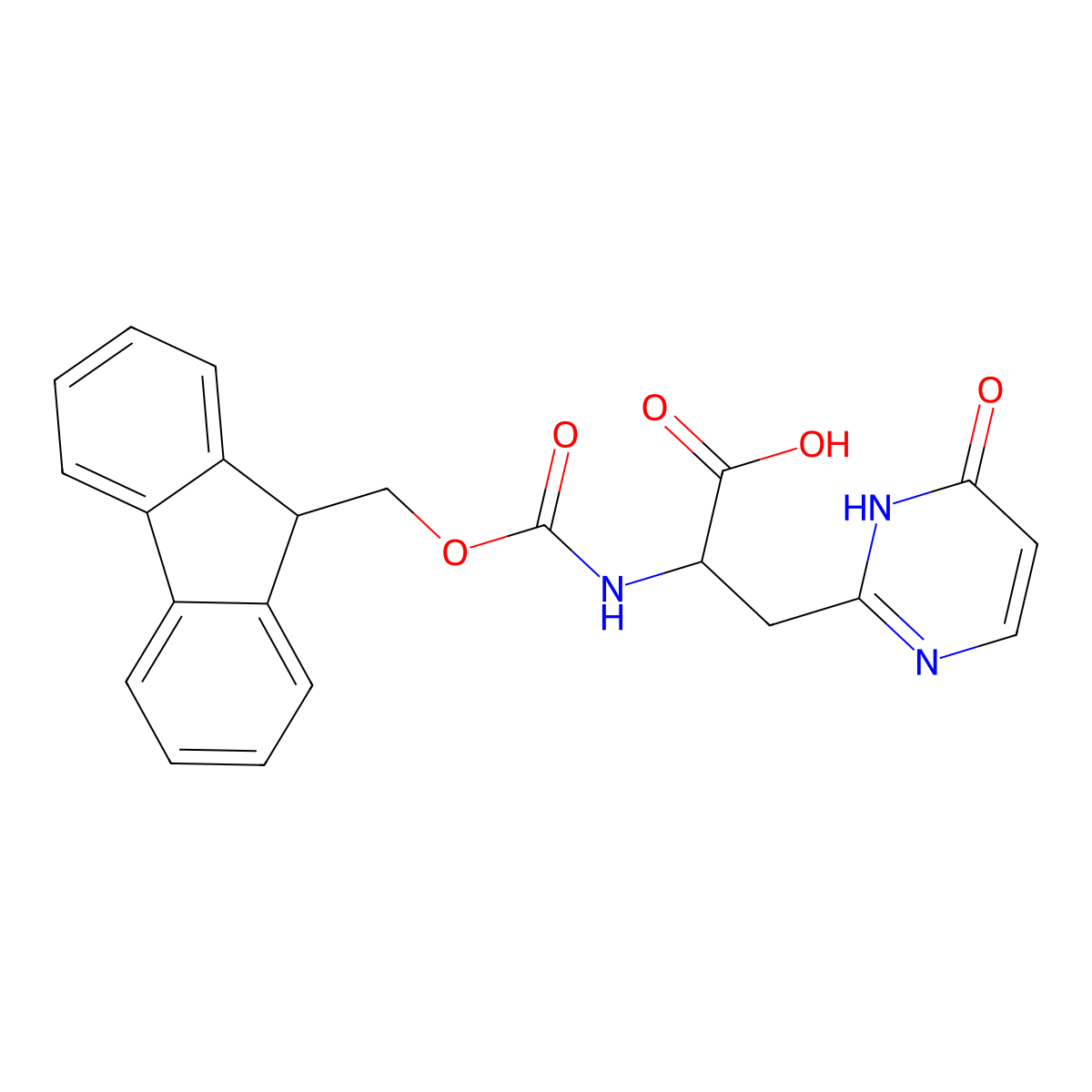 2-(9H-Fluoren-9-ylmethoxycarbonylamino)-3-(6-oxo-1H-pyrimidin-2-yl)propanoic acid molecular structure, CAS 2287267-07-4