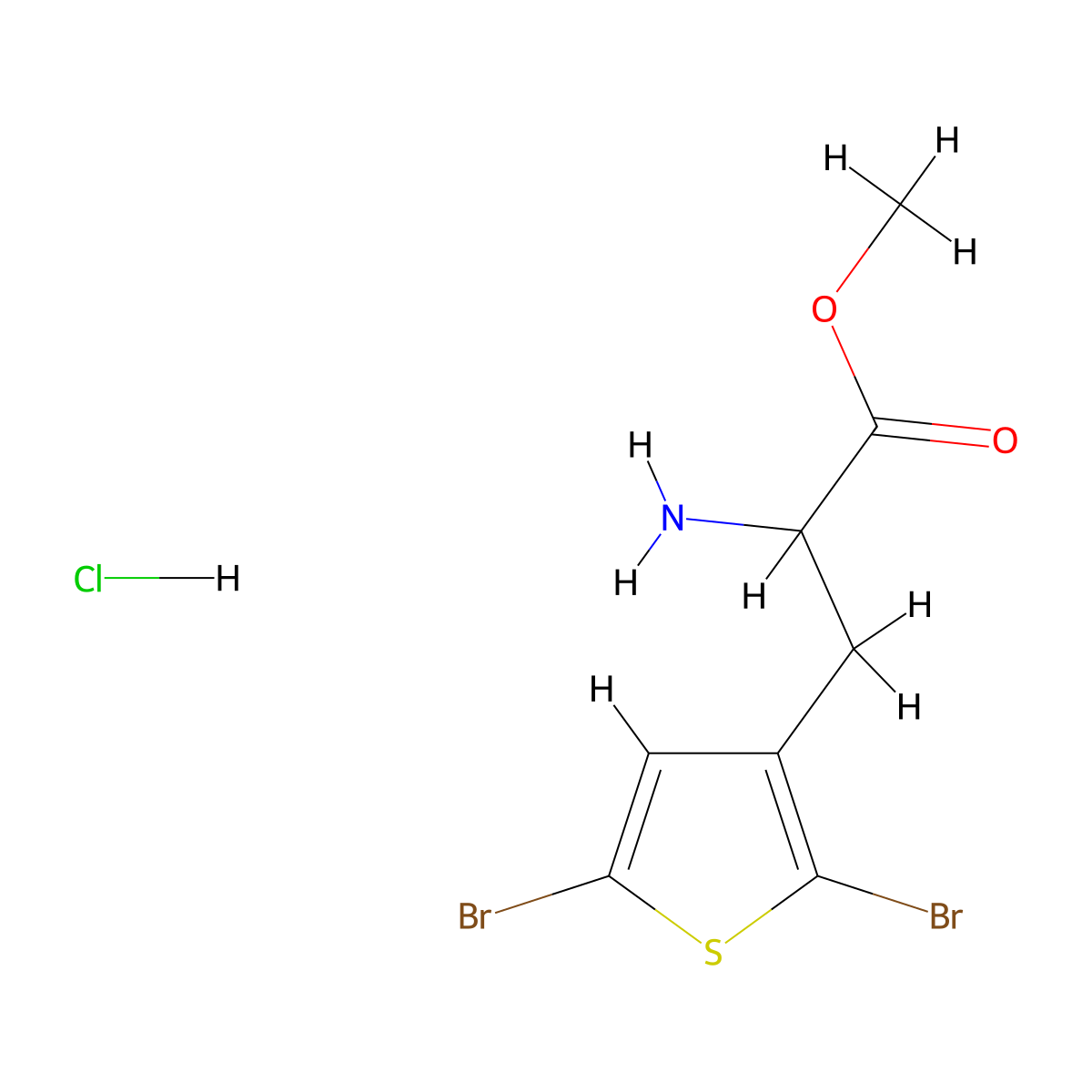 Methyl 2-amino-3-(2,5-dibromothiophen-3-yl)propanoate hydrochloride molecular structure, CAS 2287267-23-4