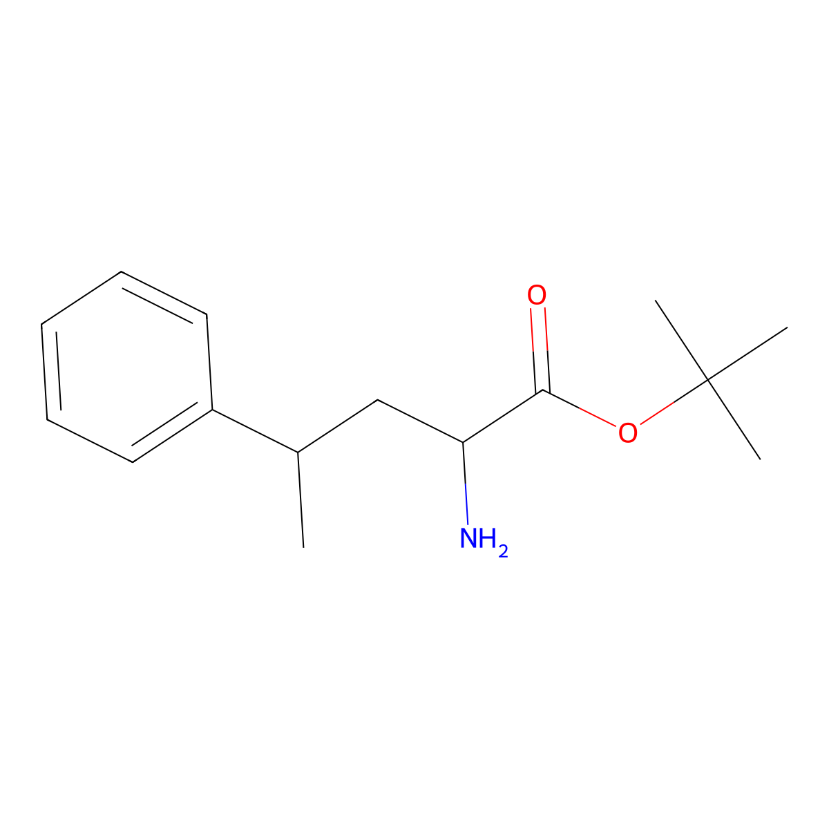 Tert-butyl 2-amino-4-phenylpentanoate molecular structure, CAS 2287267-25-6