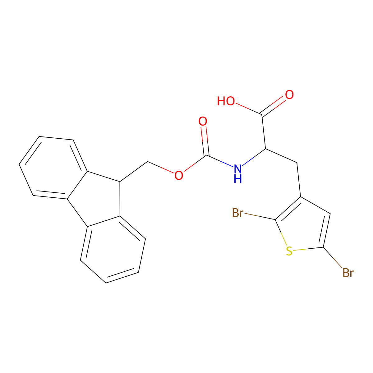 3-(2,5-dibromothiophen-3-yl)-2-((((9H-fluoren-9-yl)methoxy)carbonyl)amino)propanoic acid molecular structure, CAS 2287267-84-7
