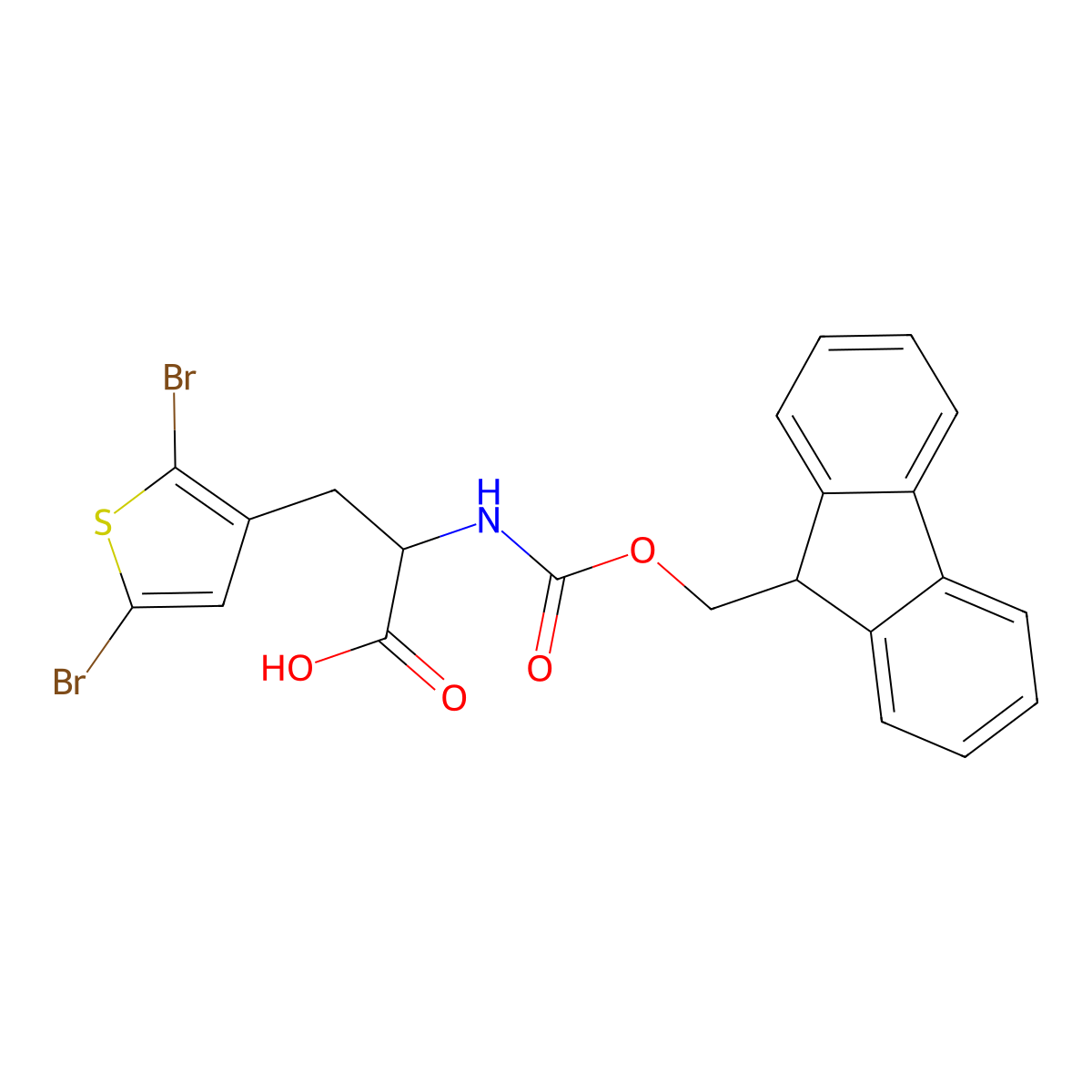 3-(2,5-dibromothiophen-3-yl)-2-((((9H-fluoren-9-yl)methoxy)carbonyl)amino)propanoic acid molecular structure, CAS 2287267-84-7