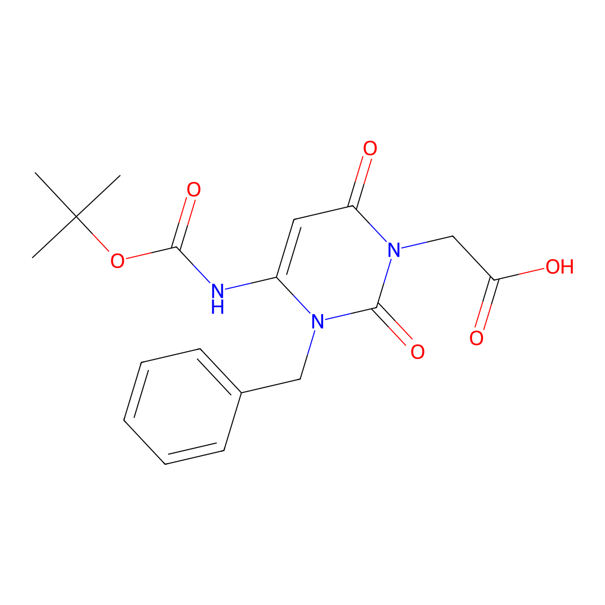 2-(3-Benzyl-4-{[(tert-butoxy)carbonyl]amino}-2,6-dioxo-1,2,3,6-tetrahydropyrimidin-1-yl)acetic acid molecular structure, CAS 2287267-97-2