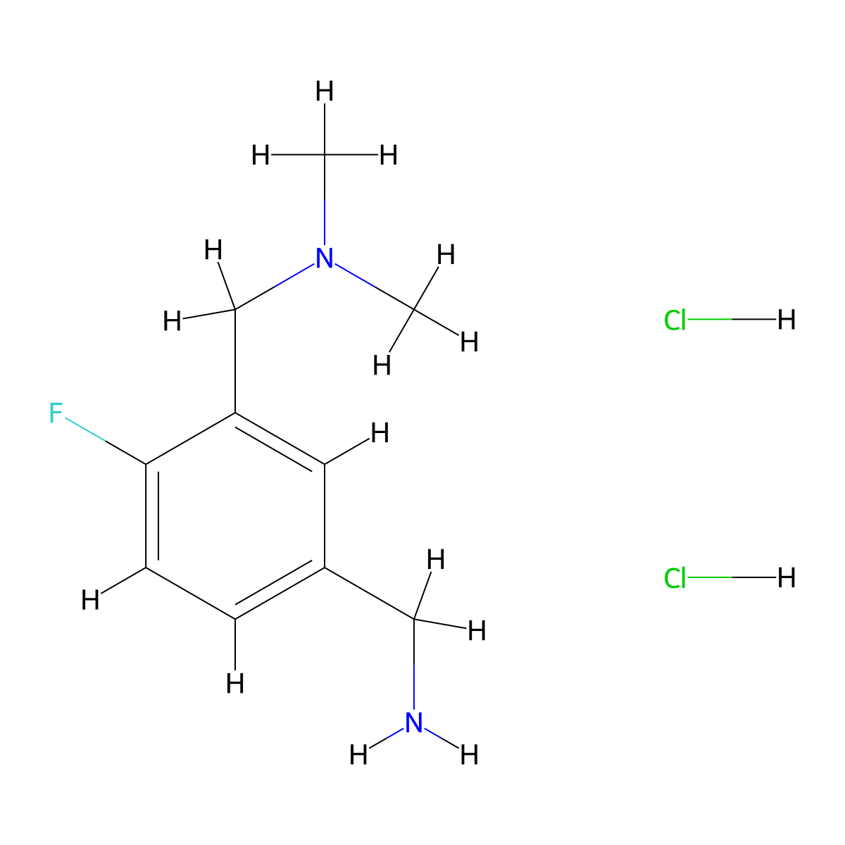[3-[(Dimethylamino)methyl]-4-fluorophenyl]methanamine;dihydrochloride molecular structure, CAS 2287268-90-8