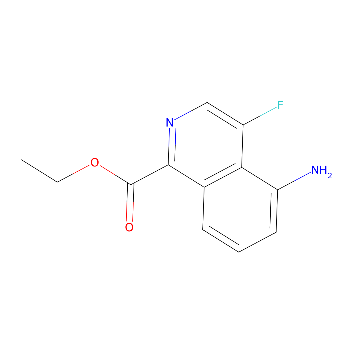 Ethyl 5-amino-4-fluoroisoquinoline-1-carboxylate molecular structure, CAS 2287271-37-6
