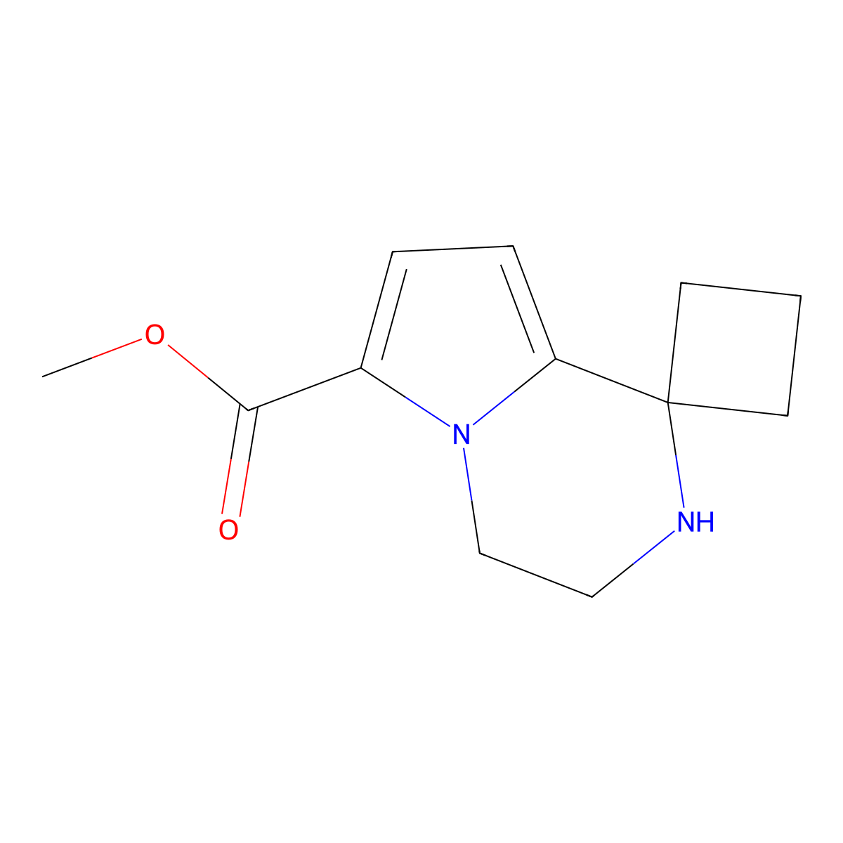 methyl 3',4'-dihydro-2'H-spiro[cyclobutane-1,1'-pyrrolo[1,2-a]pyrazine]-6'-carboxylate molecular structure, CAS 2287271-52-5