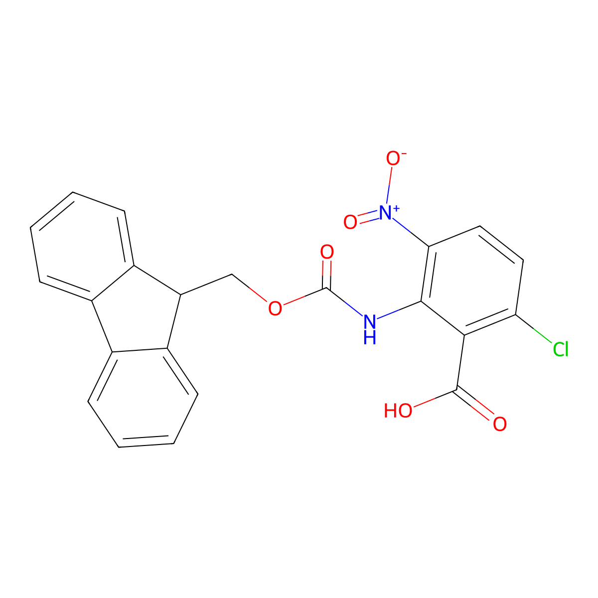 6-chloro-2-({[(9H-fluoren-9-yl)methoxy]carbonyl}amino)-3-nitrobenzoic acid molecular structure, CAS 2287271-76-3