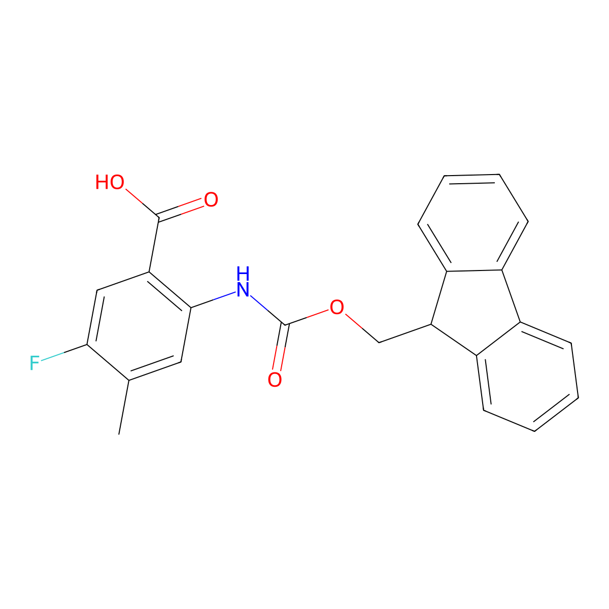 2-({[(9H-fluoren-9-yl)methoxy]carbonyl}amino)-5-fluoro-4-methylbenzoic acid molecular structure, CAS 2287272-30-2