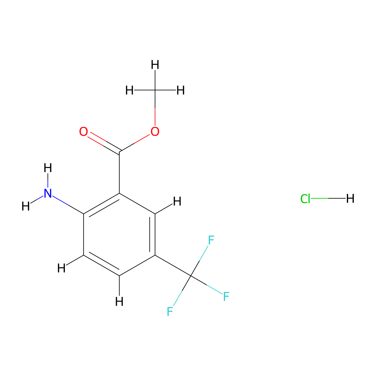 Methyl 2-amino-5-(trifluoromethyl)benzoate hydrochloride molecular structure, CAS 2287272-38-0