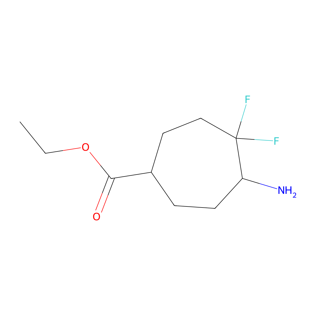 Ethyl 5-amino-4,4-difluorocycloheptane-1-carboxylate molecular structure, CAS 2287272-63-1