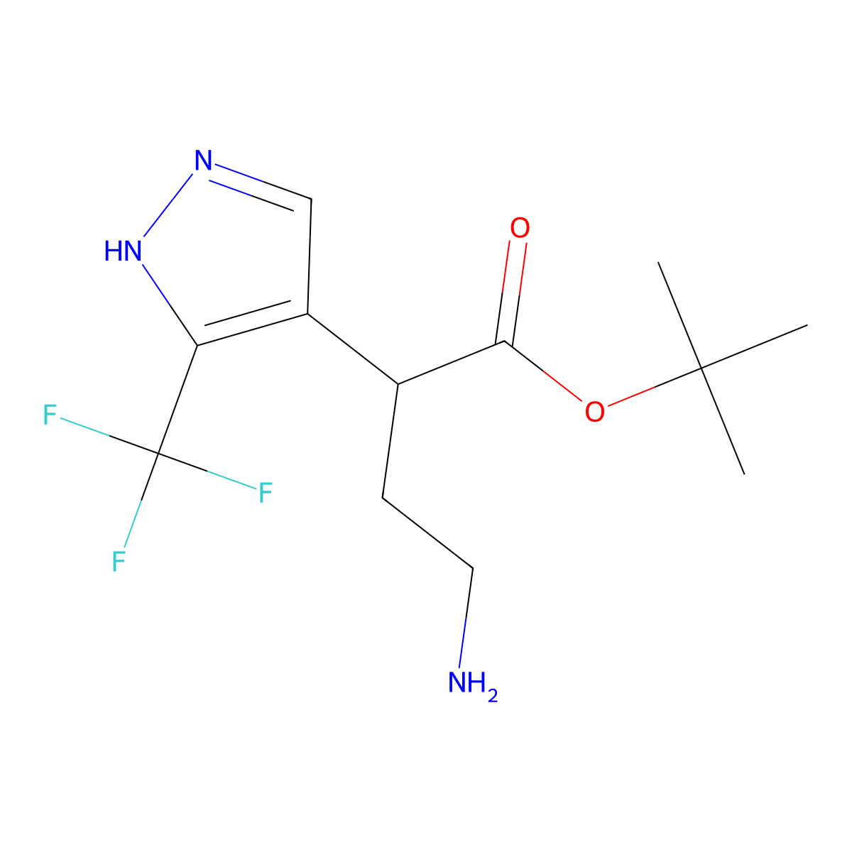 tert-butyl 4-amino-2-[3-(trifluoromethyl)-1H-pyrazol-4-yl]butanoate molecular structure, CAS 2287272-74-4