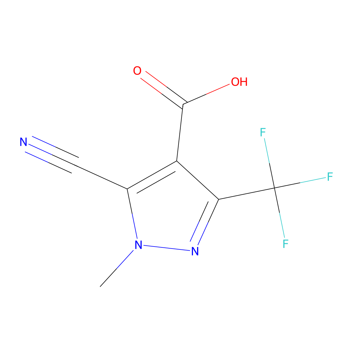 5-Cyano-1-methyl-3-(trifluoromethyl)pyrazole-4-carboxylic acid molecular structure, CAS 2287273-03-2
