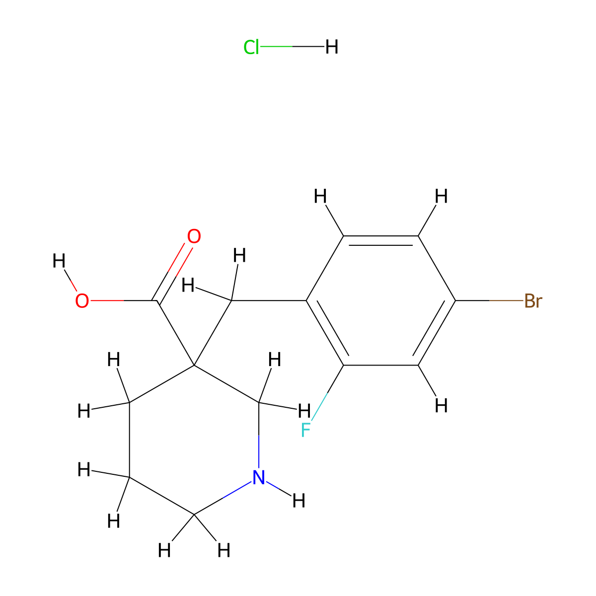 3-((4-Bromo-2-fluorophenyl)methyl)piperidine-3-carboxylic acid hydrochloride molecular structure, CAS 2287273-20-3