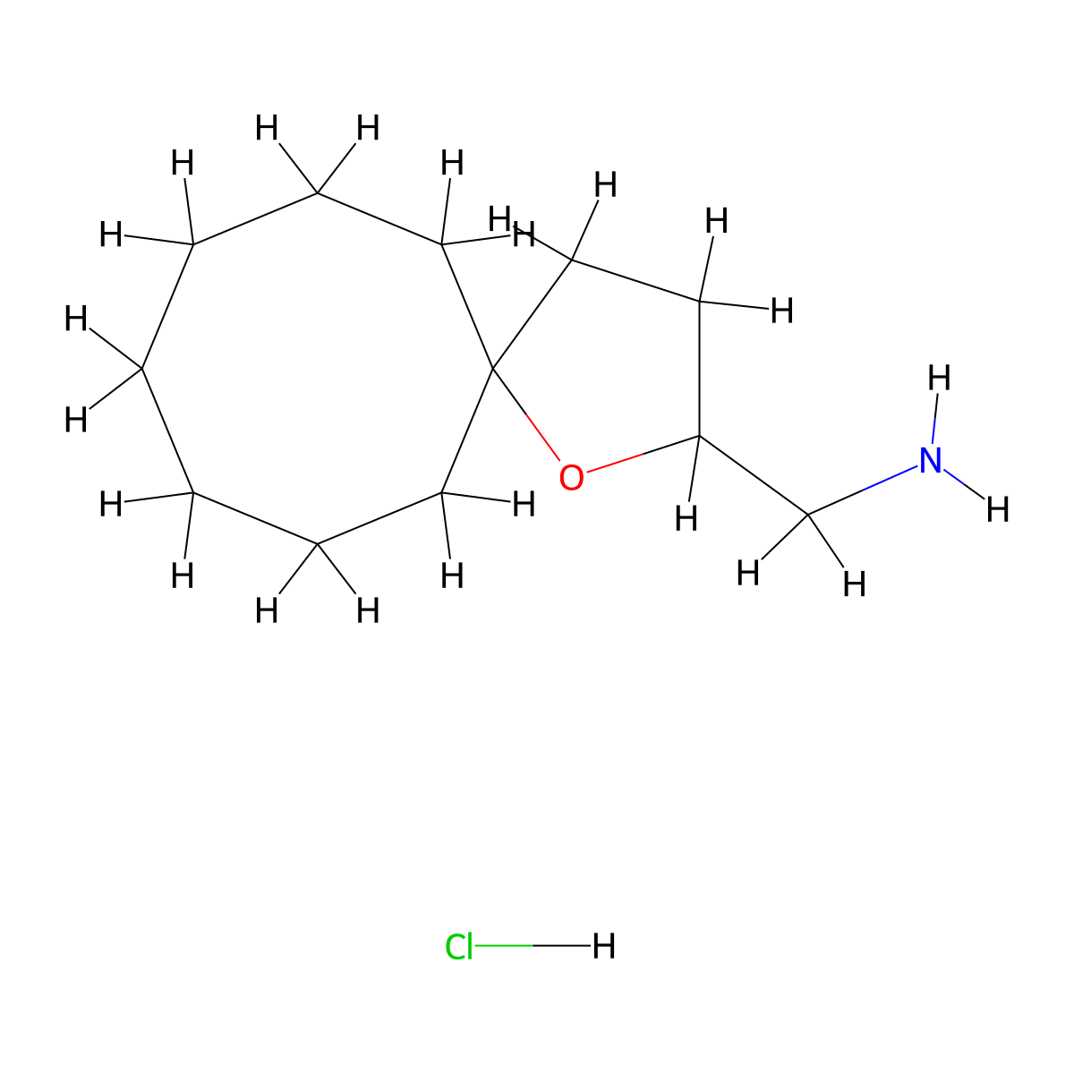 1-Oxaspiro[4.7]dodecan-2-ylmethanamine;hydrochloride molecular structure, CAS 2287273-59-8