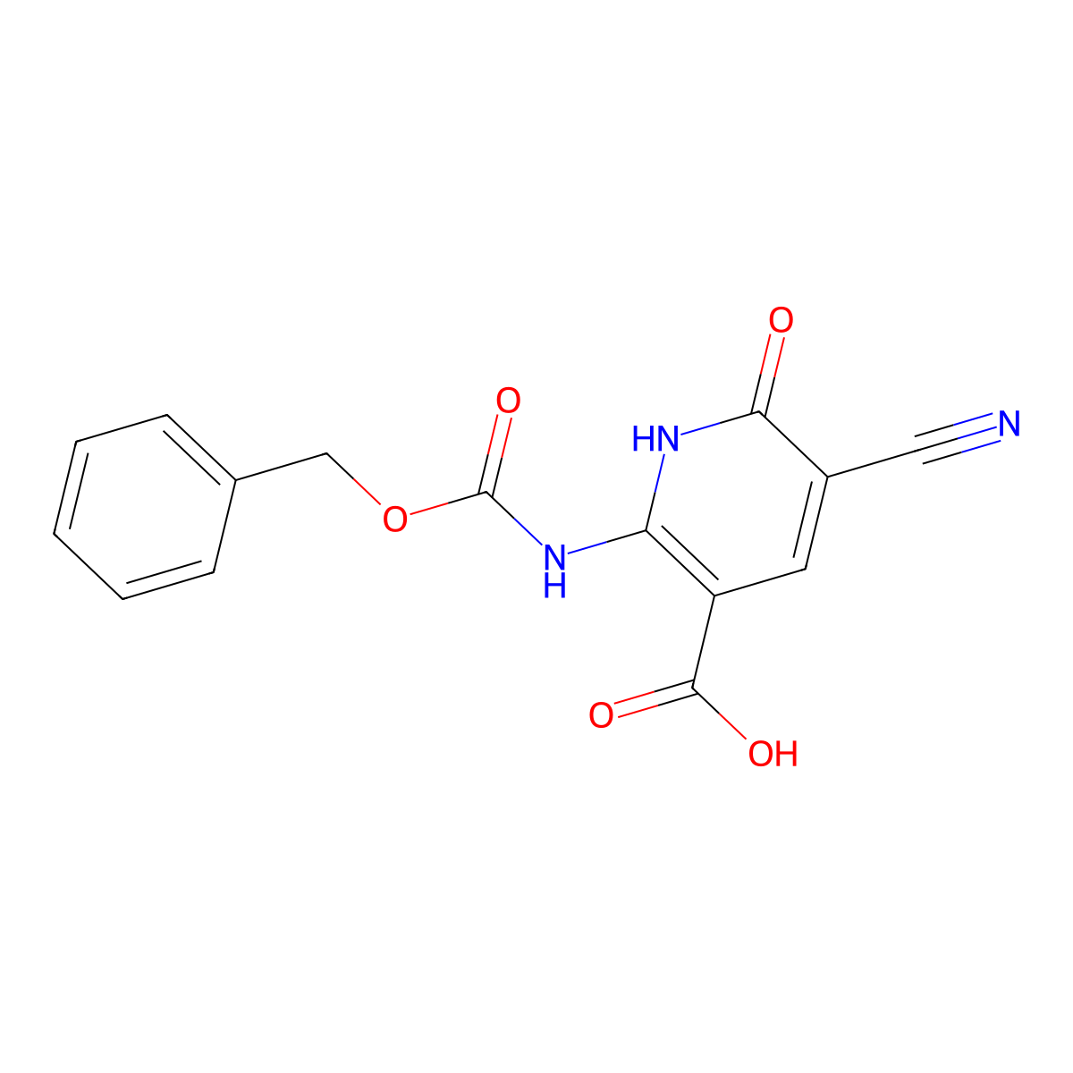 2-{[(Benzyloxy)carbonyl]amino}-5-cyano-6-oxo-1,6-dihydropyridine-3-carboxylic acid molecular structure, CAS 2287273-74-7