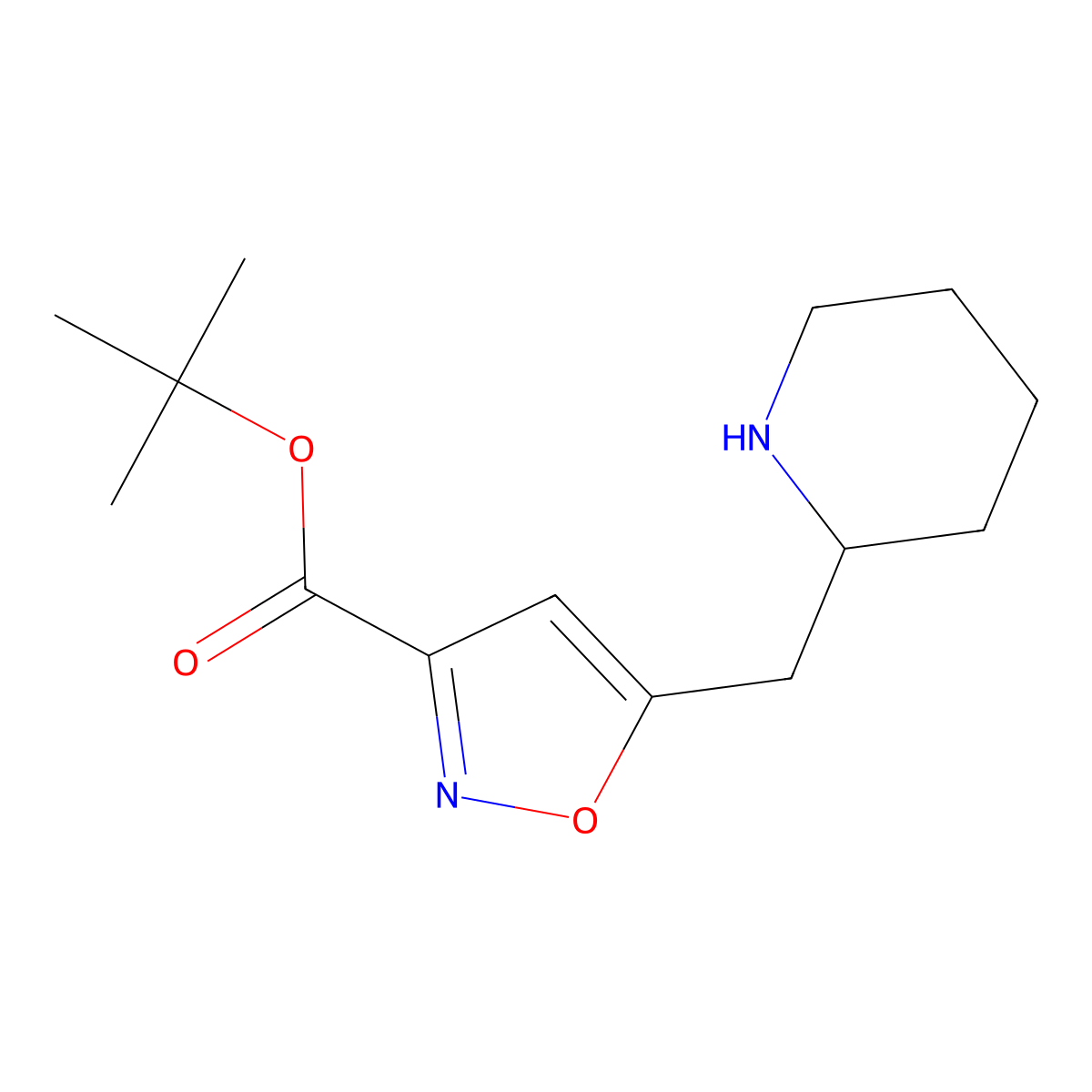 Tert-butyl 5-[(piperidin-2-yl)methyl]-1,2-oxazole-3-carboxylate molecular structure, CAS 2287274-03-5