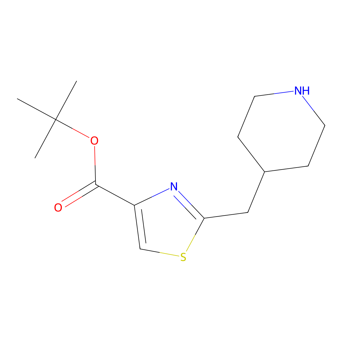 Tert-butyl 2-[(piperidin-4-yl)methyl]-1,3-thiazole-4-carboxylate molecular structure, CAS 2287274-11-5