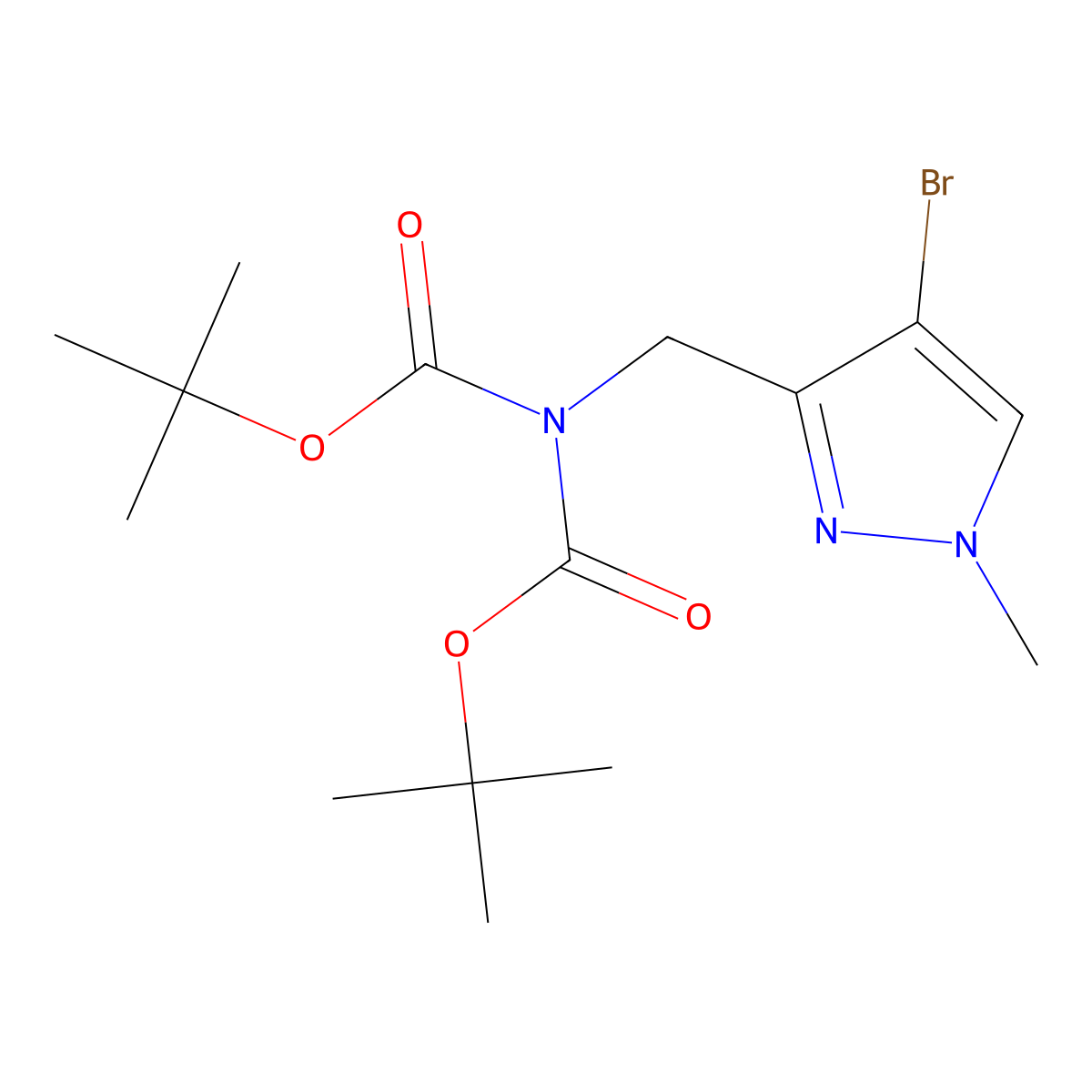 tert-butyl N-[(4-bromo-1-methyl-1H-pyrazol-3-yl)methyl]-N-[(tert-butoxy)carbonyl]carbamate molecular structure, CAS 2287274-60-4