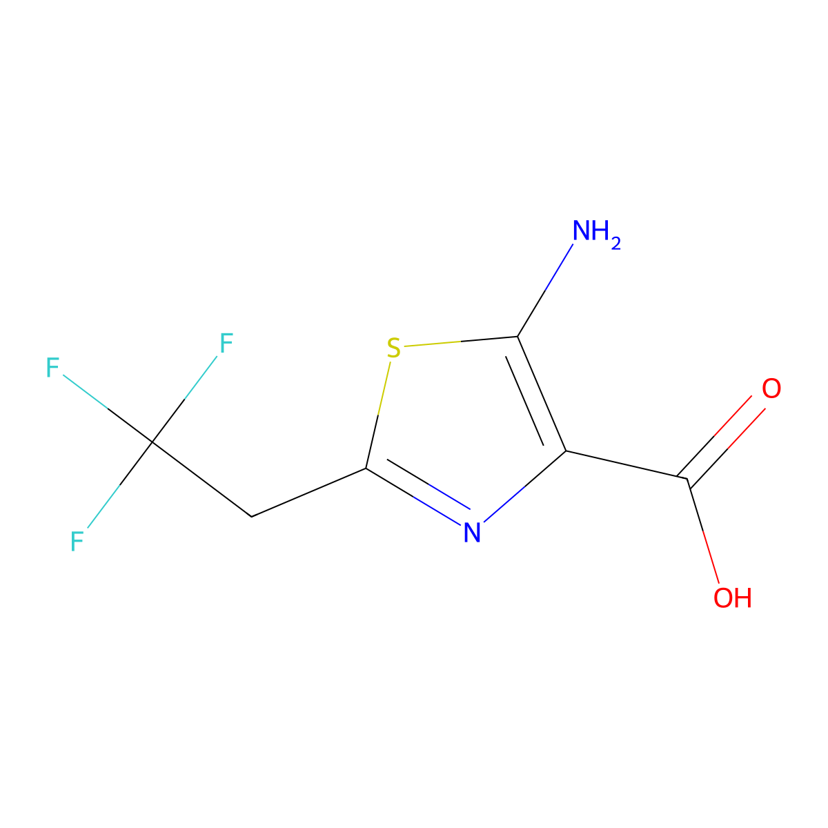 5-Amino-2-(2,2,2-trifluoroethyl)-1,3-thiazole-4-carboxylic acid molecular structure, CAS 2287274-77-3