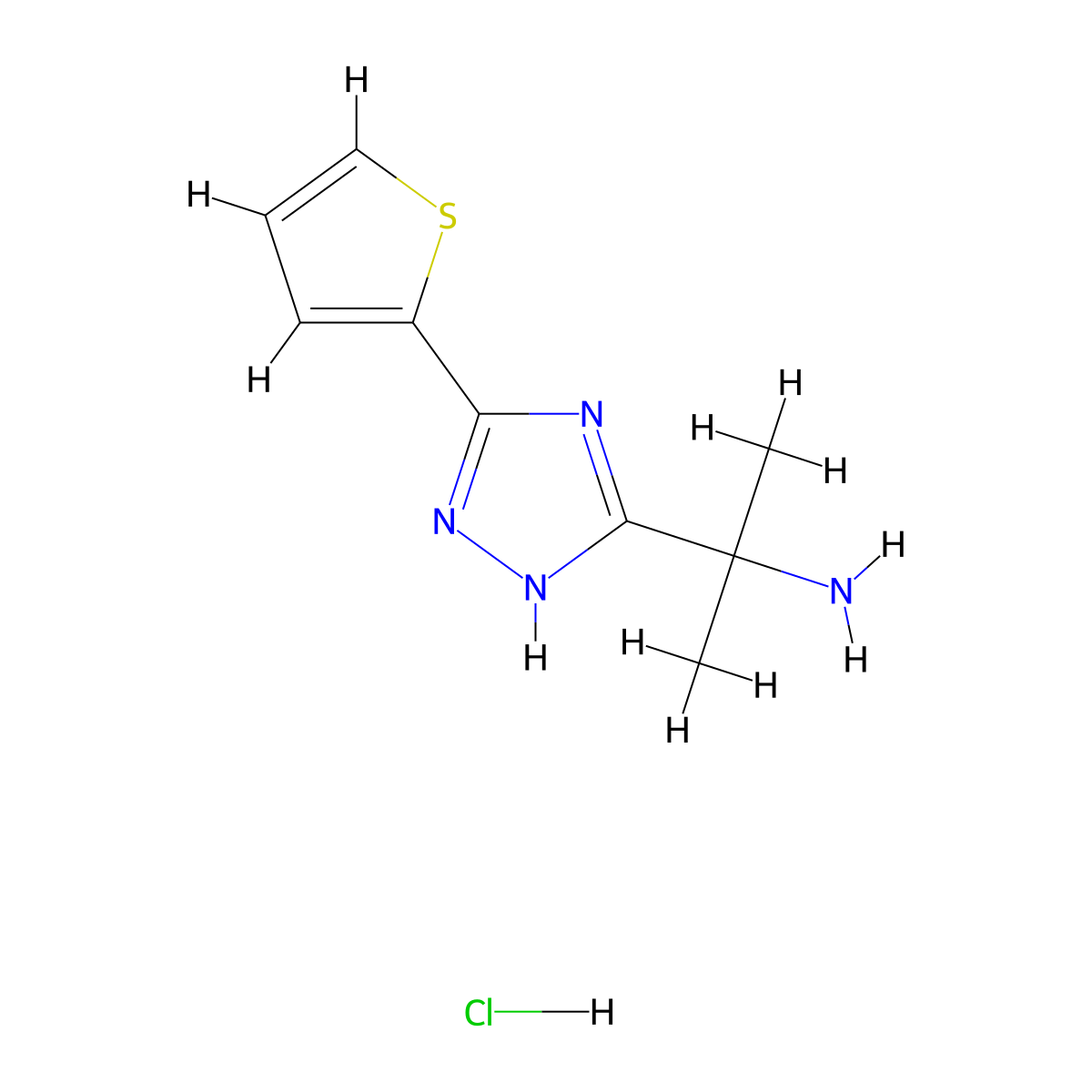2-[5-(thiophen-2-yl)-1H-1,2,4-triazol-3-yl]propan-2-amine hydrochloride molecular structure, CAS 2287275-05-0