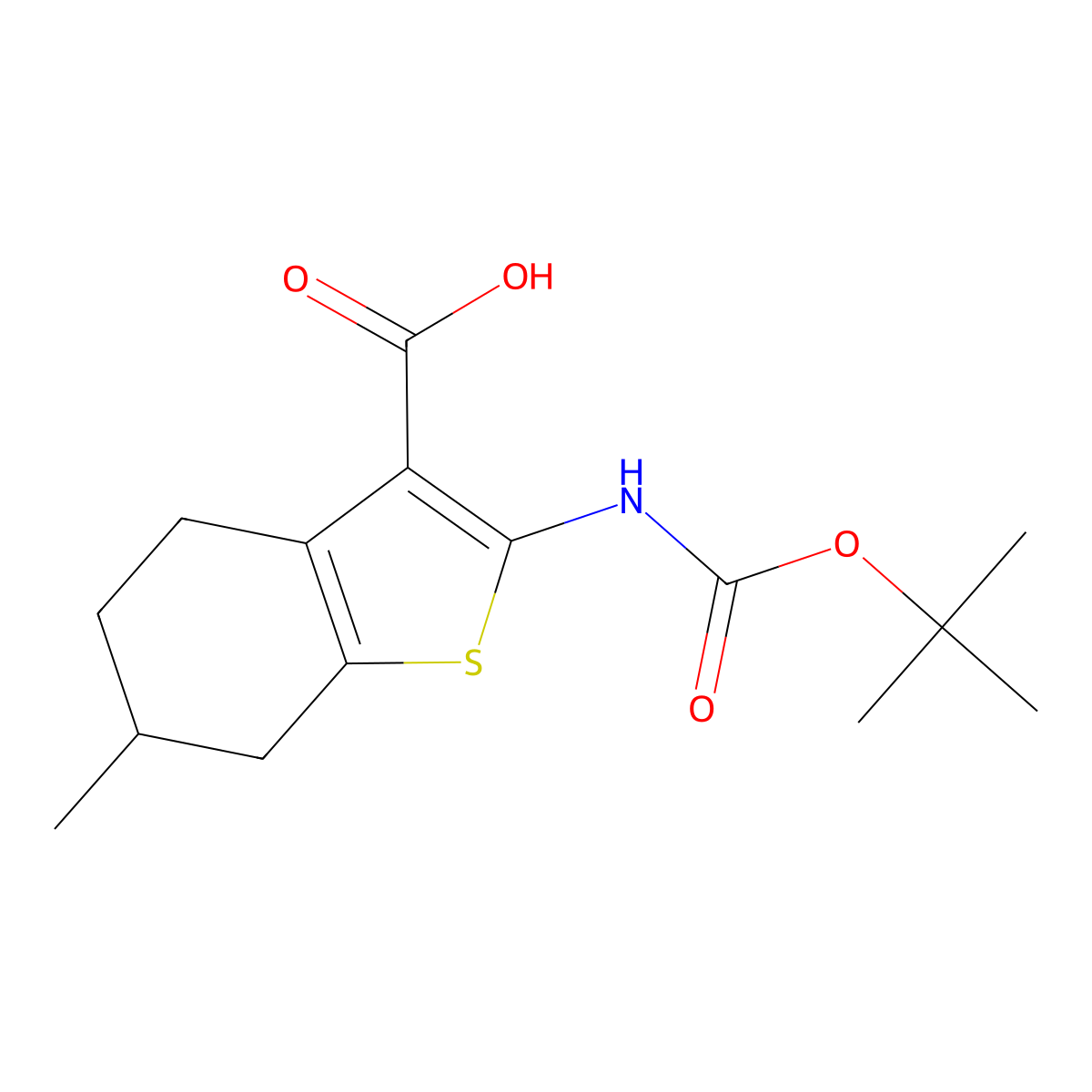 2-{[(Tert-butoxy)carbonyl]amino}-6-methyl-4,5,6,7-tetrahydro-1-benzothiophene-3-carboxylic acid molecular structure, CAS 2287279-17-6