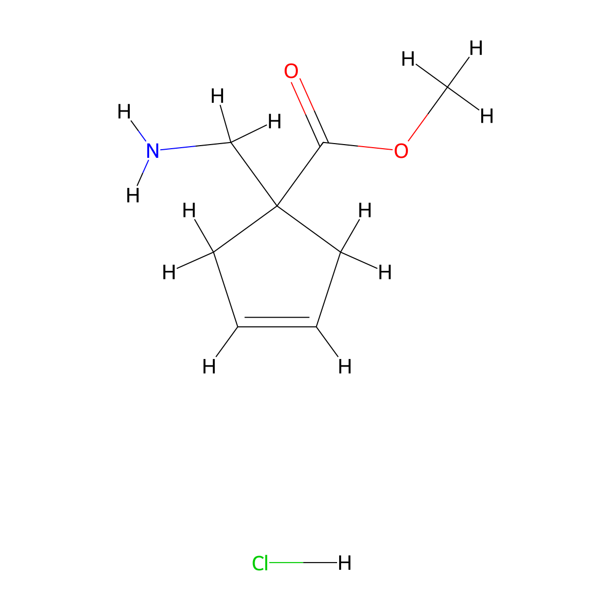 Methyl 1-(aminomethyl)cyclopent-3-ene-1-carboxylate hydrochloride molecular structure, CAS 2287279-78-9