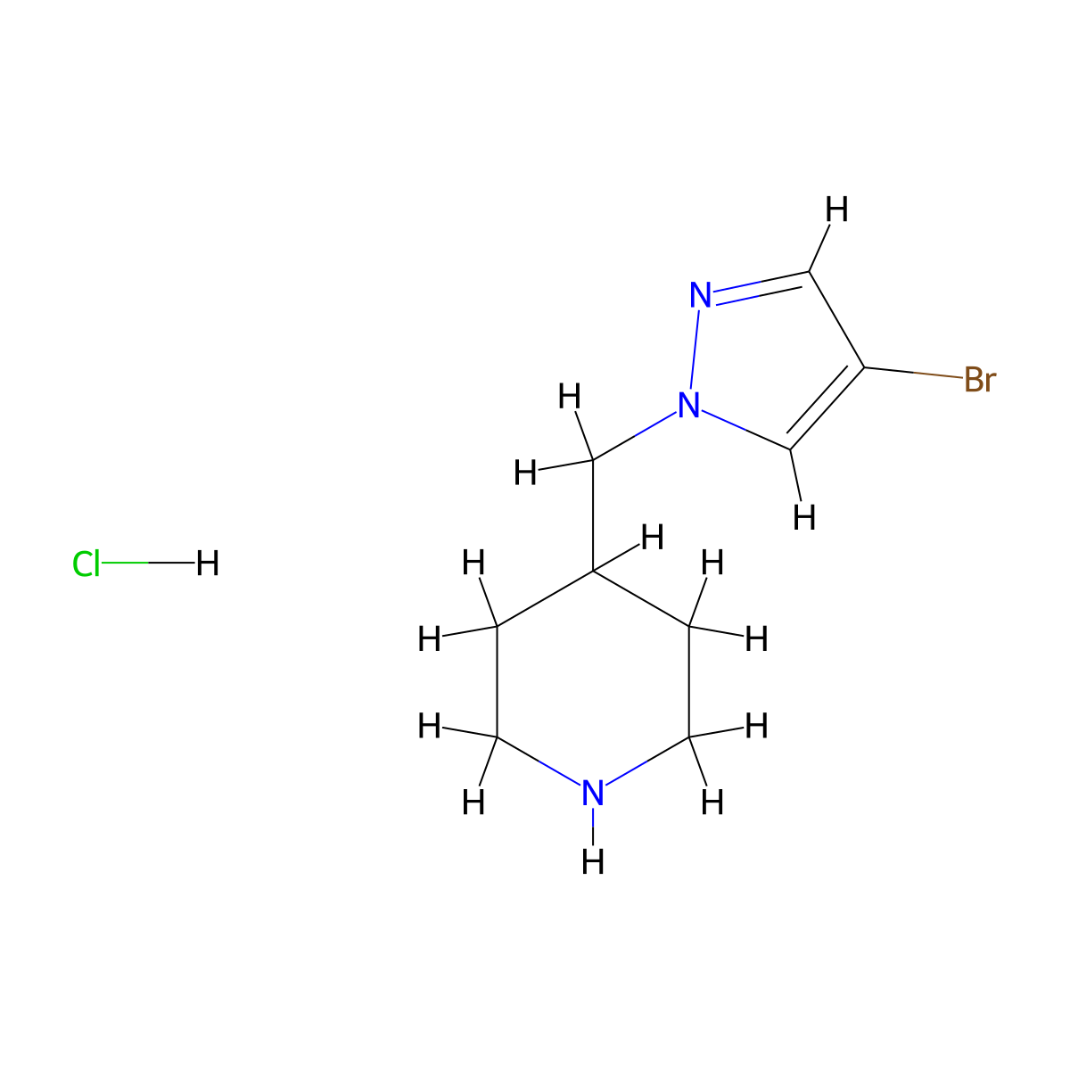 4-[(4-Bromo-1H-pyrazol-1-yl)methyl]piperidine hydrochloride molecular structure, CAS 2287280-26-4