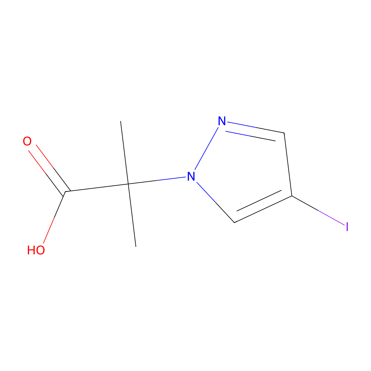 2-(4-iodo-1H-pyrazol-1-yl)-2-methylpropanoic acid molecular structure, CAS 2287280-31-1