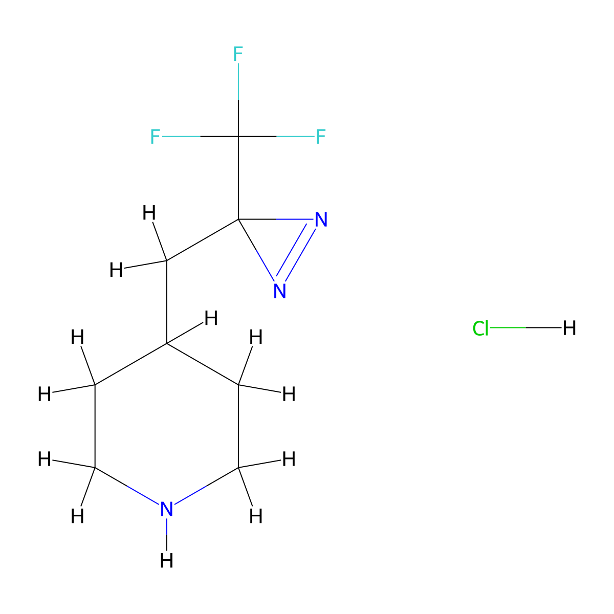4-{[3-(trifluoromethyl)-3H-diazirin-3-yl]methyl}piperidine hydrochloride molecular structure, CAS 2287280-35-5