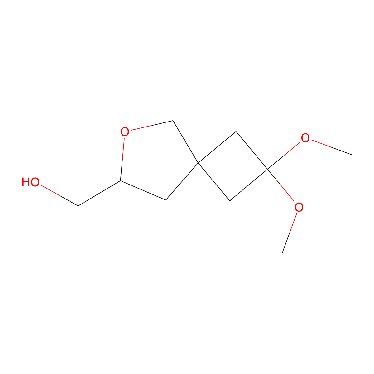 {2,2-Dimethoxy-6-oxaspiro[3.4]octan-7-yl}methanol molecular structure, CAS 2287280-38-8