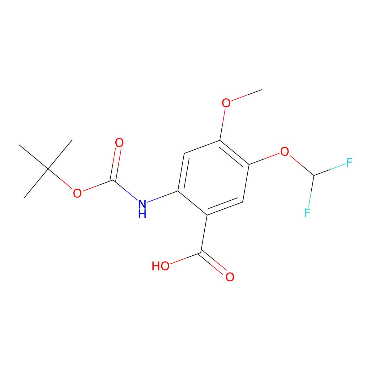 2-{[(Tert-butoxy)carbonyl]amino}-5-(difluoromethoxy)-4-methoxybenzoic acid molecular structure, CAS 2287280-99-1