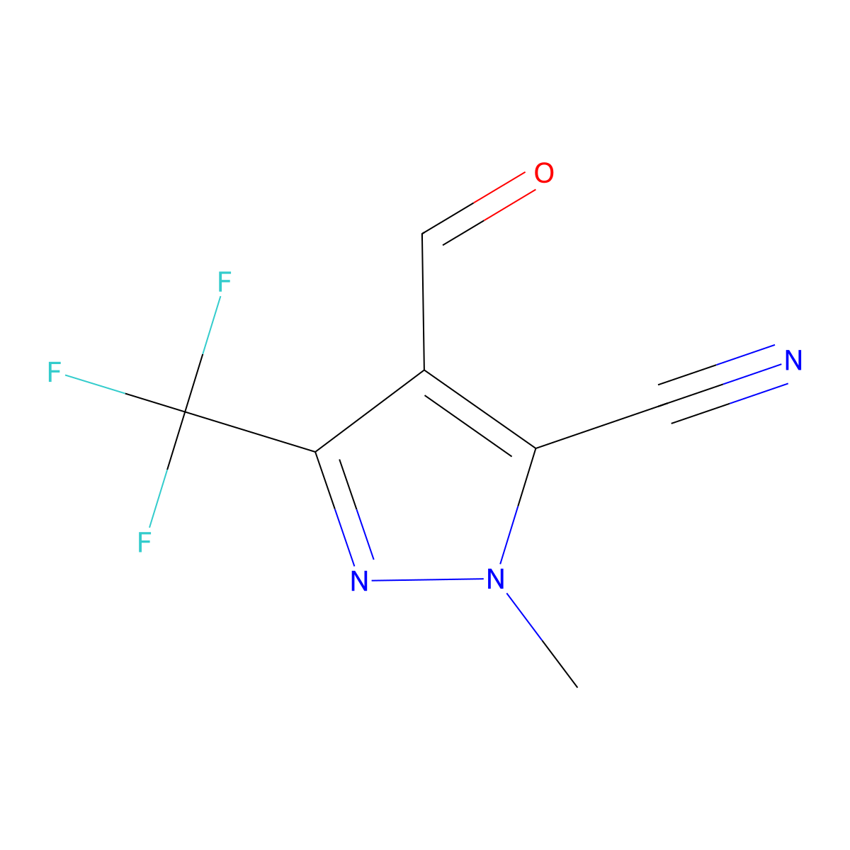 4-formyl-1-methyl-3-(trifluoromethyl)-1H-pyrazole-5-carbonitrile molecular structure, CAS 2287281-81-4