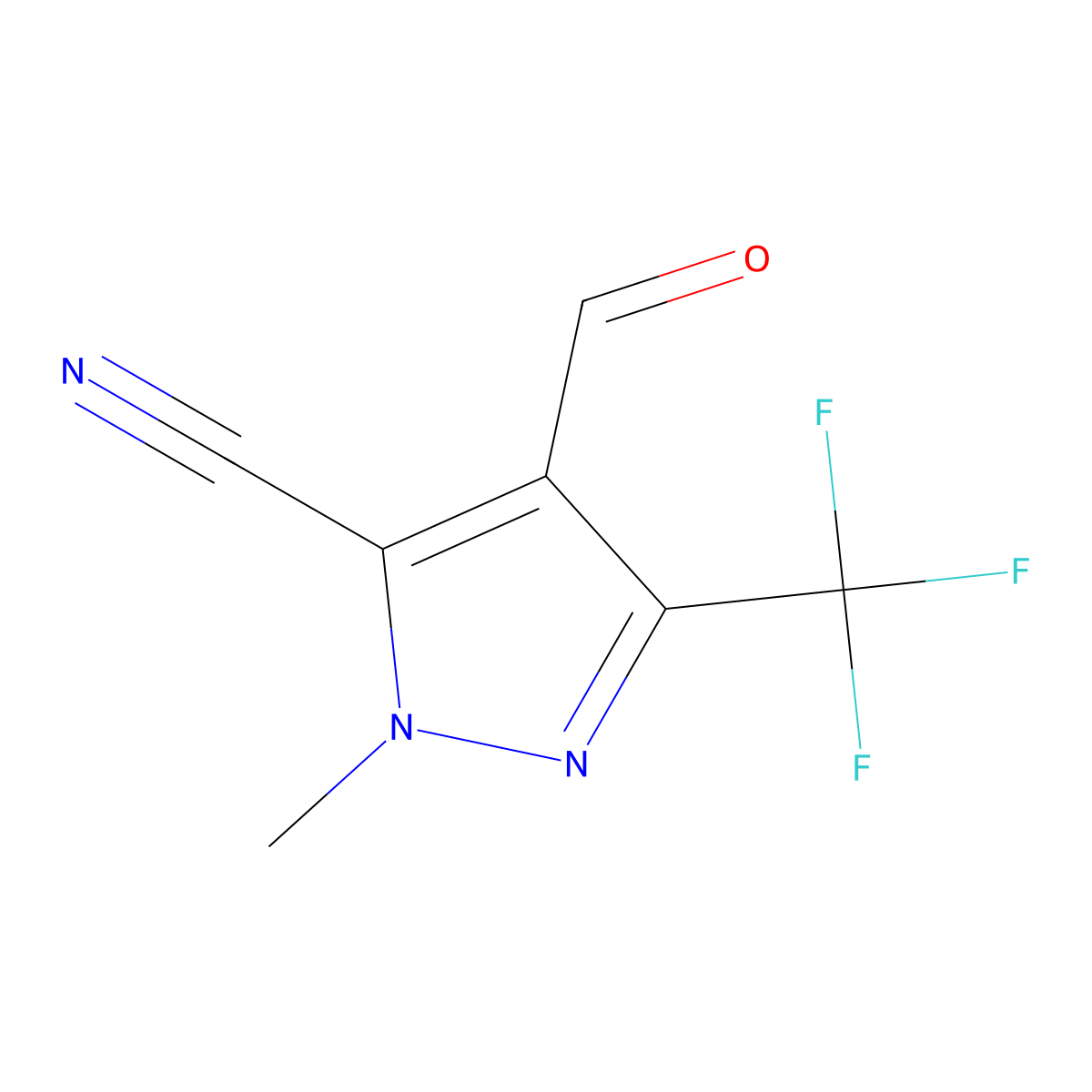 4-formyl-1-methyl-3-(trifluoromethyl)-1H-pyrazole-5-carbonitrile molecular structure, CAS 2287281-81-4