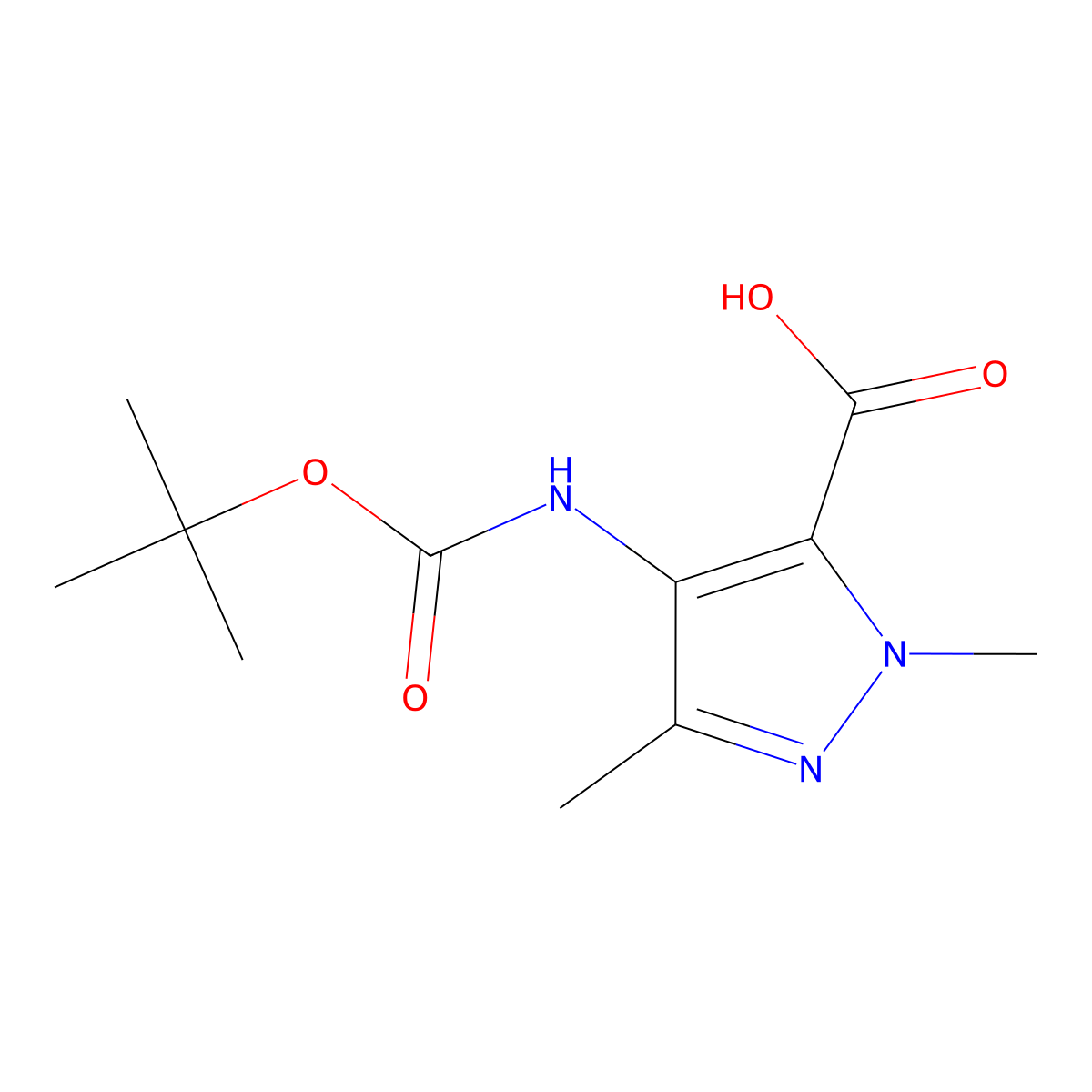 4-{[(tert-butoxy)carbonyl]amino}-1,3-dimethyl-1H-pyrazole-5-carboxylic acid molecular structure, CAS 2287281-85-8