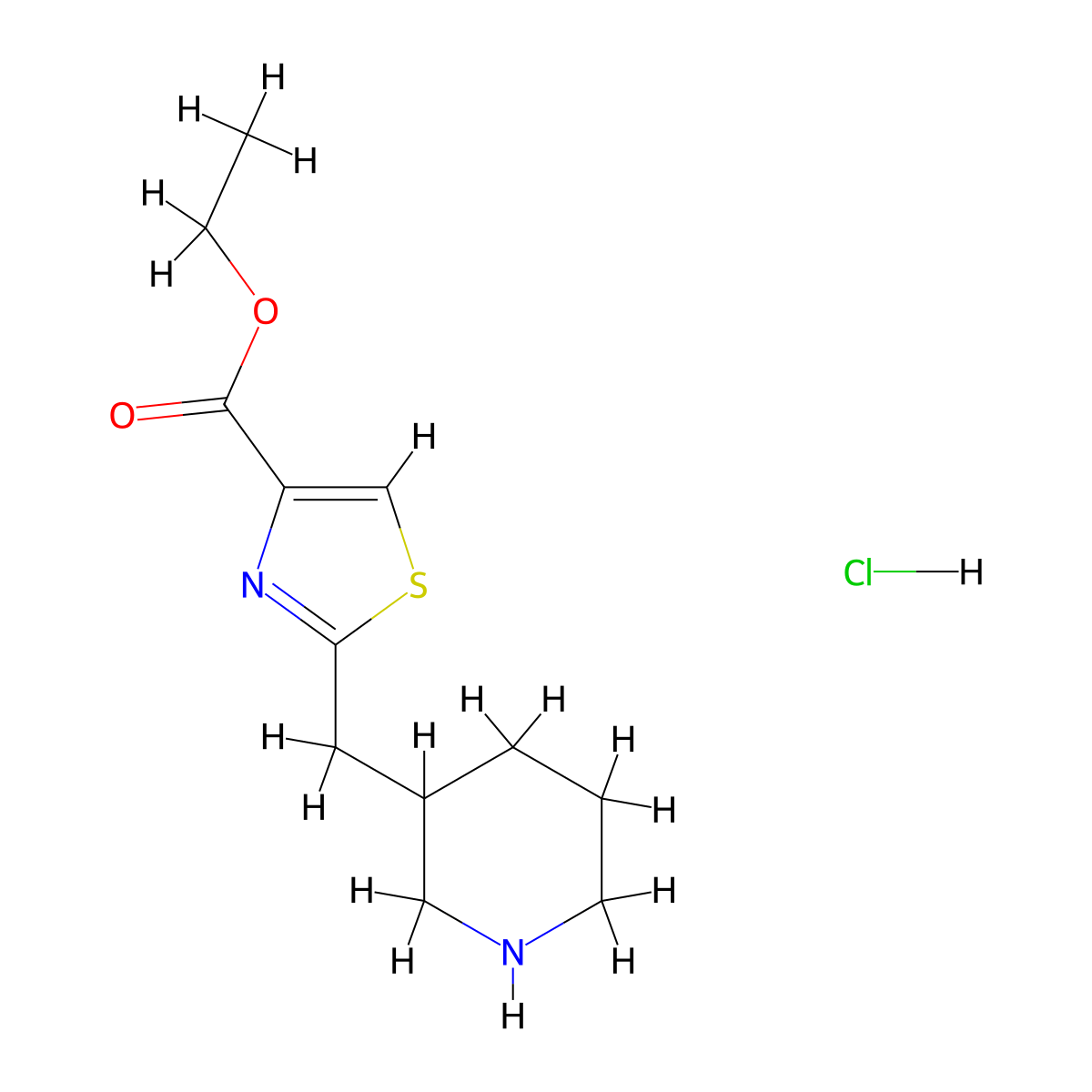 Ethyl 2-[(piperidin-3-yl)methyl]-1,3-thiazole-4-carboxylate hydrochloride molecular structure, CAS 2287282-13-5