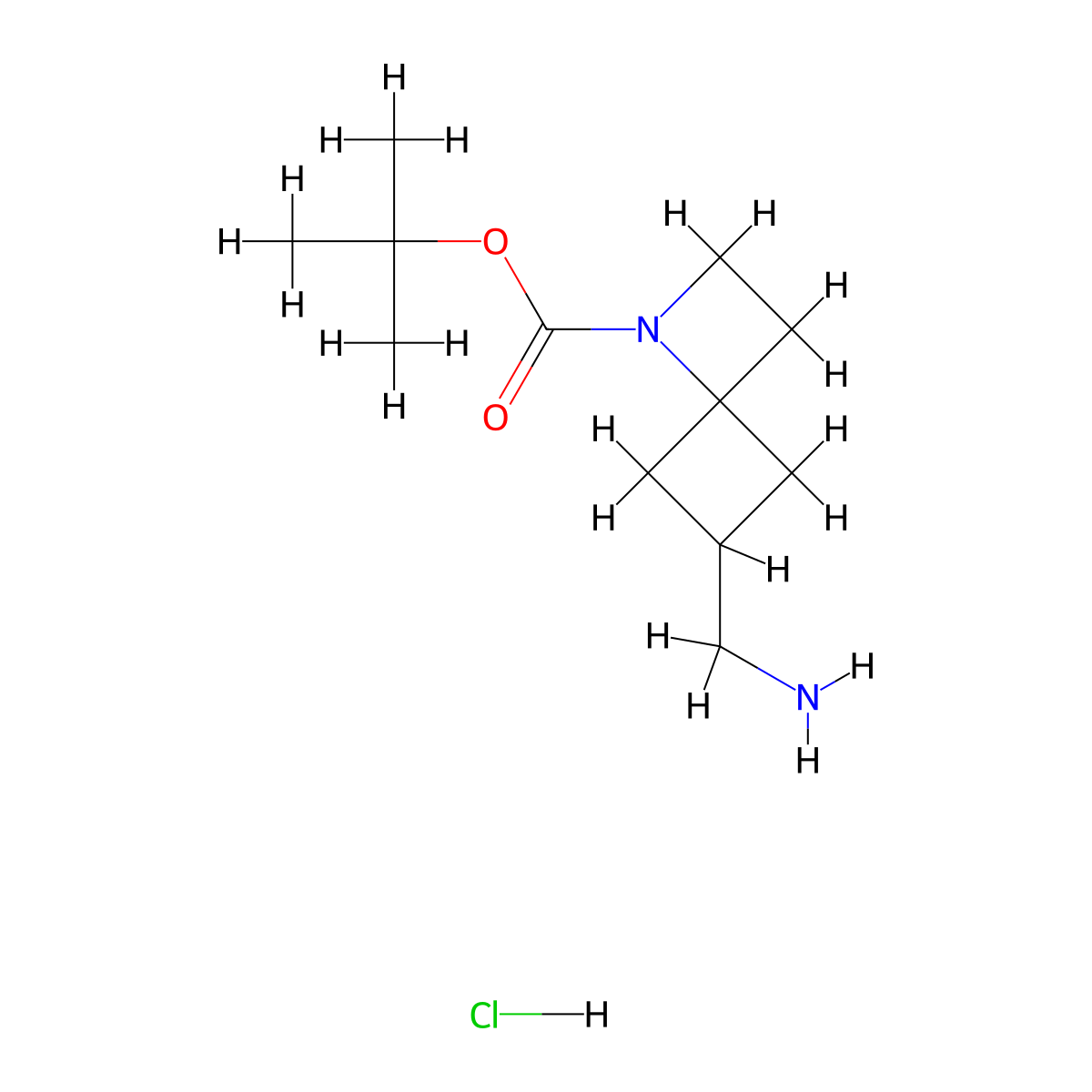 Tert-butyl 6-(aminomethyl)-1-azaspiro[3.3]heptane-1-carboxylate hydrochloride molecular structure, CAS 2287282-33-9