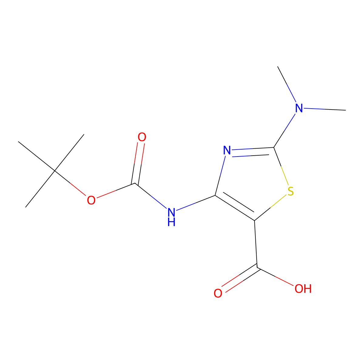 4-{[(Tert-butoxy)carbonyl]amino}-2-(dimethylamino)-1,3-thiazole-5-carboxylic acid molecular structure, CAS 2287282-46-4