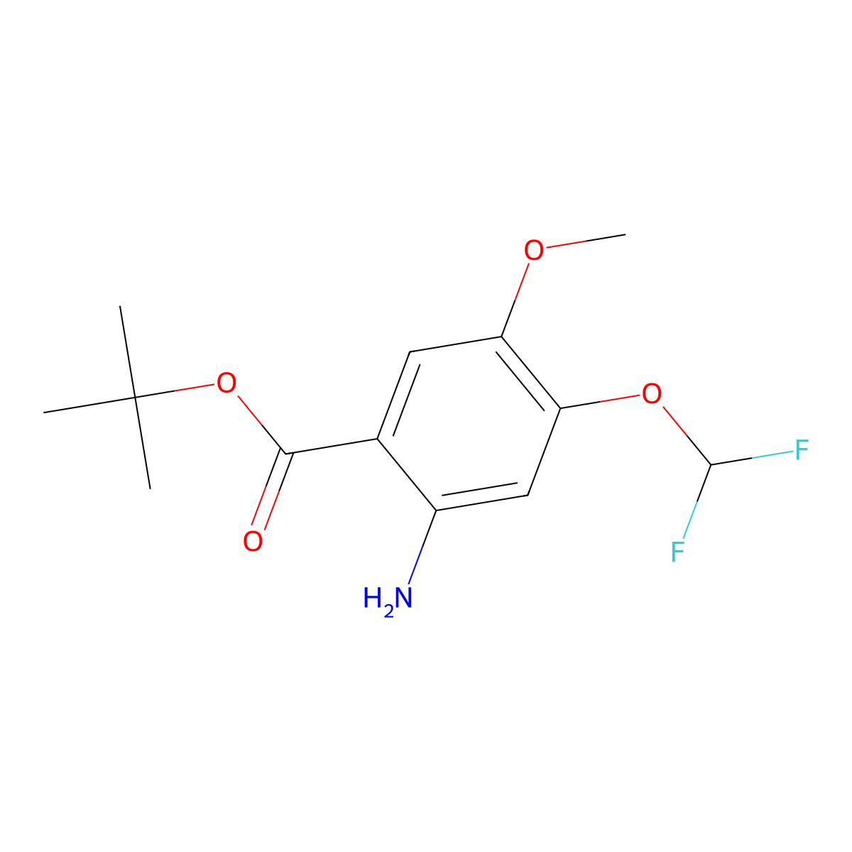 Tert-butyl 2-amino-4-(difluoromethoxy)-5-methoxybenzoate molecular structure, CAS 2287282-69-1