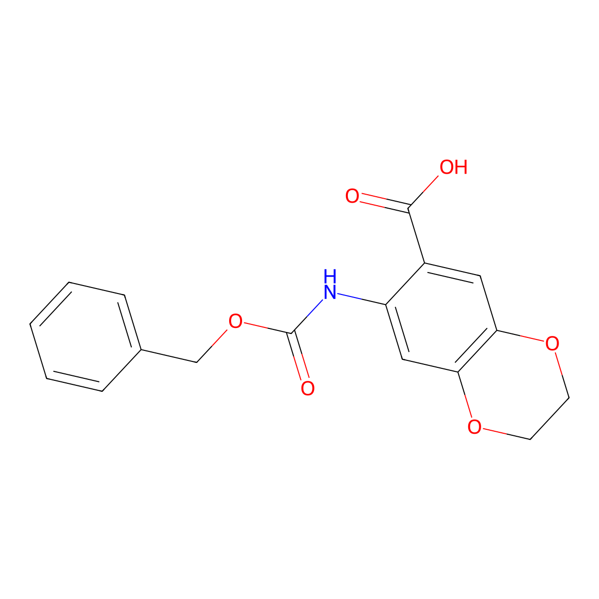 7-{[(Benzyloxy)carbonyl]amino}-2,3-dihydro-1,4-benzodioxine-6-carboxylic acid molecular structure, CAS 2287283-46-7