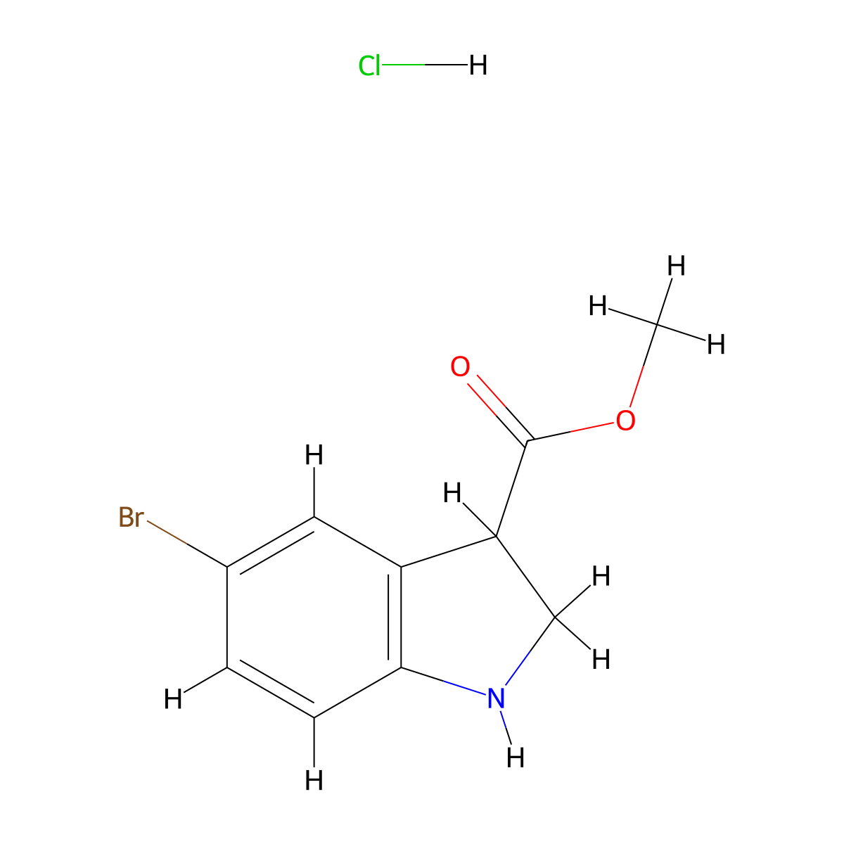 methyl 5-bromo-2,3-dihydro-1H-indole-3-carboxylate hydrochloride molecular structure, CAS 2287283-62-7